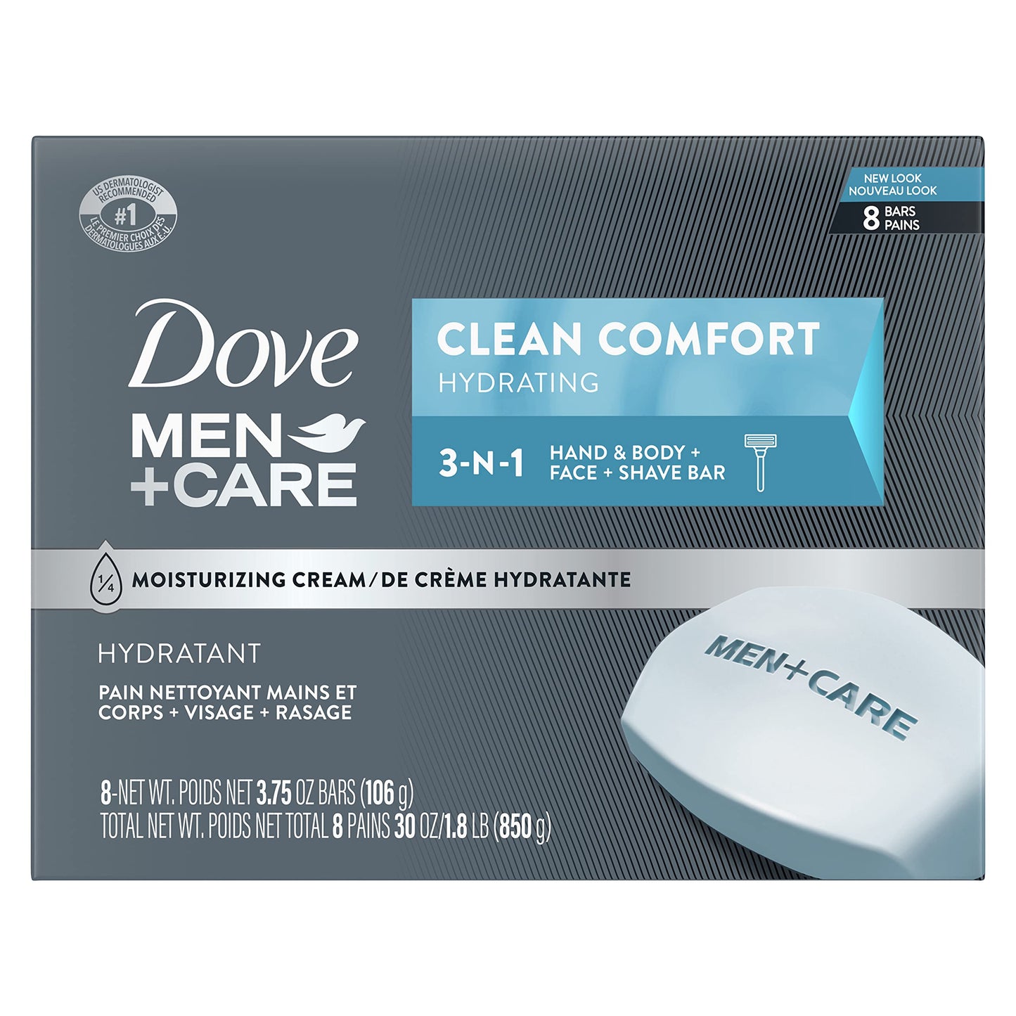 HotDOVE MEN + CARE Body and Face Bar To Clean and Hydrate Skin Body and Facial Cleanser More Moisturizing Than Bar Soap 3.75 oz 8 Bars