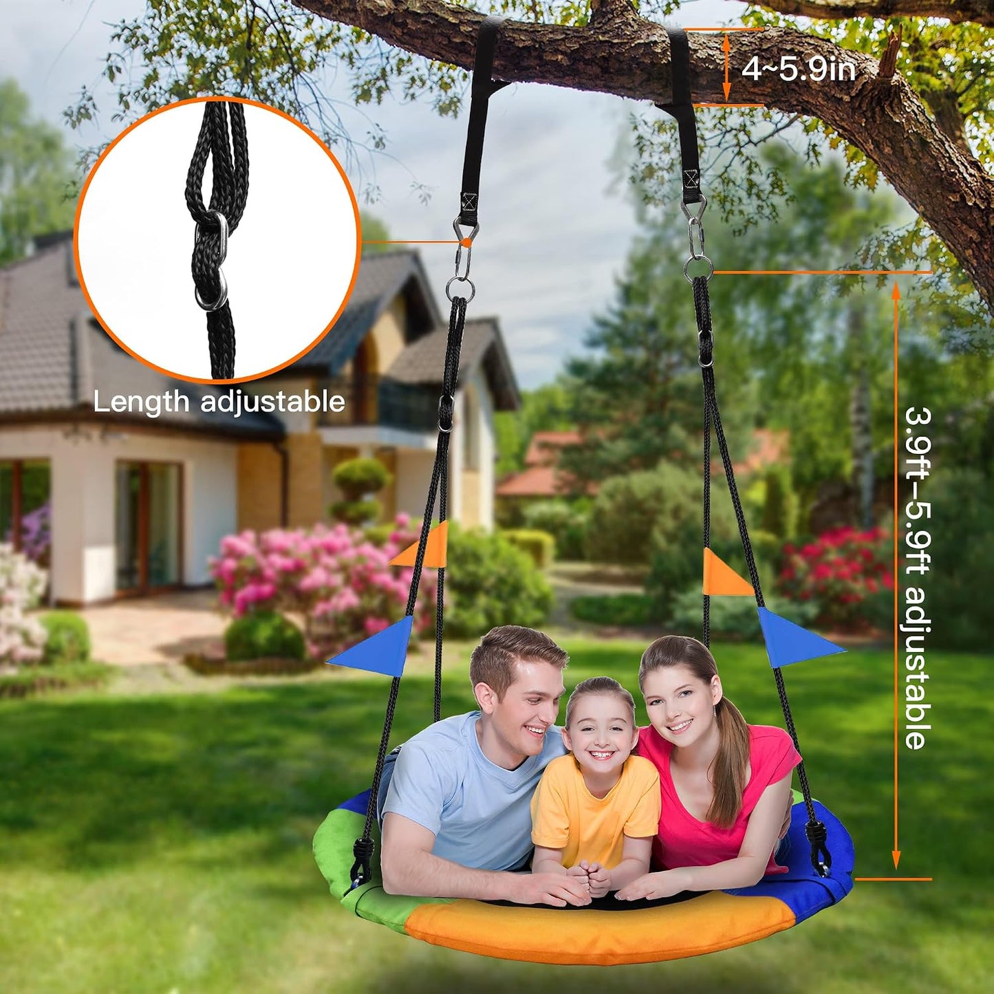 Hot PACEARTH 40 Inch Saucer Tree Swing Flying 900lb Weight Capacity 2 Added Hanging Straps Adjustable Multi-Strand Ropes Colorful Safe and Durable Swing Seat for Children