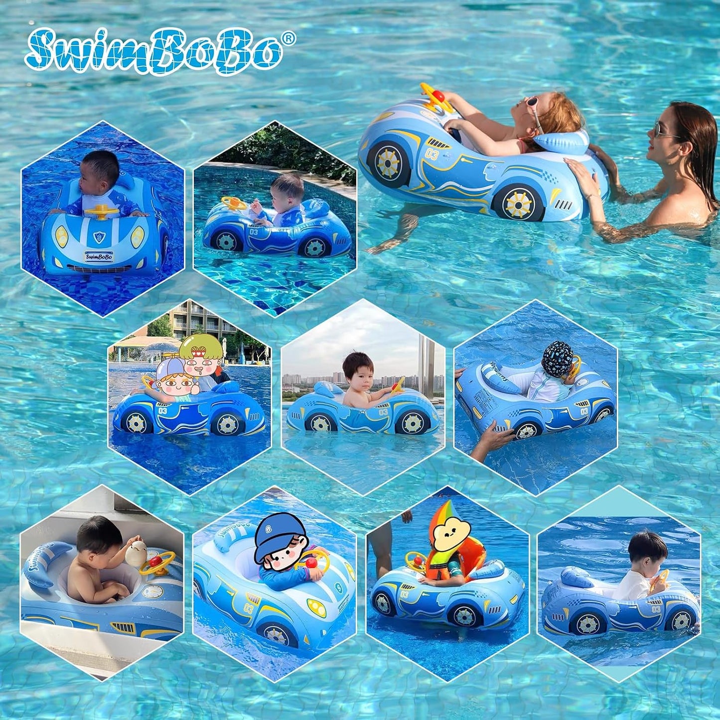 Hot Swimbobo Toddler Pool Float with Seat Boat Inflatable Ride-on Airplane Baby Floatie for Kids Outdoor Toy