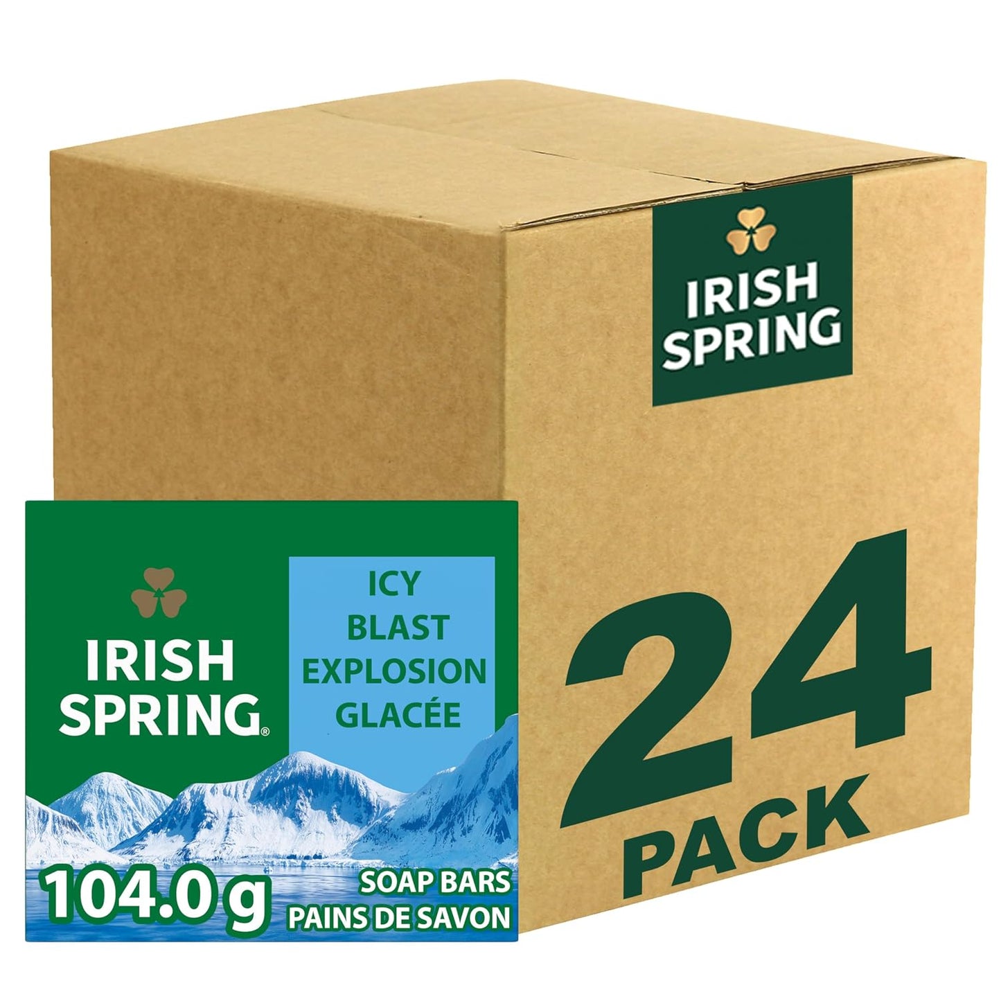 HotIrish Spring Icy Blast Bar Soap for Men, Mens Soap, Smell Fresh and Clean 12 Hours, Men Bars Washing Hands Body, Mild Skin, Recyclable Carton, 24 Pack, 3.7 Oz
