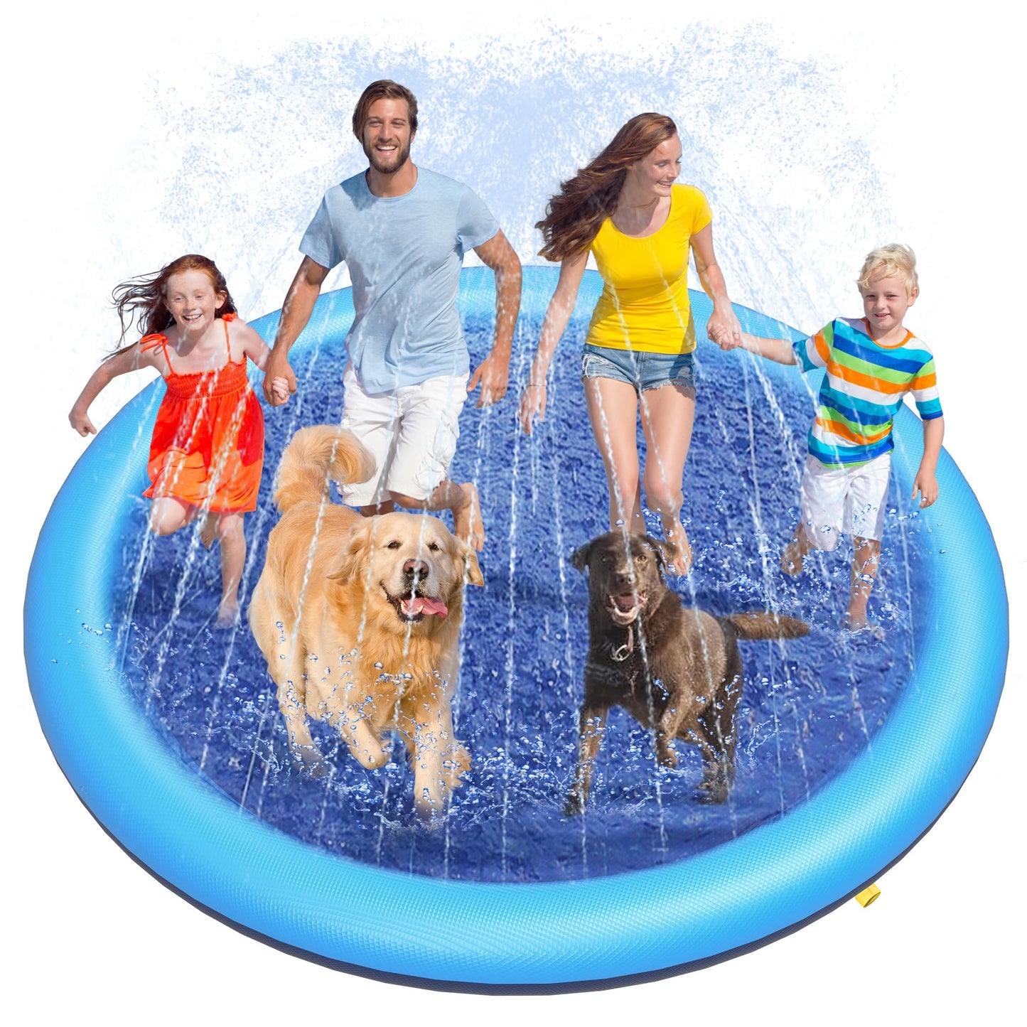 HotPeteast Splash Pad for Dogs & Kids - Anti-Slip Dog Pool for Large Dogs, 0.58 mm Thickened Durable Outdoor Water Play Mat, Summer Sprinkler Toy for Backyard (67in, Blue)
