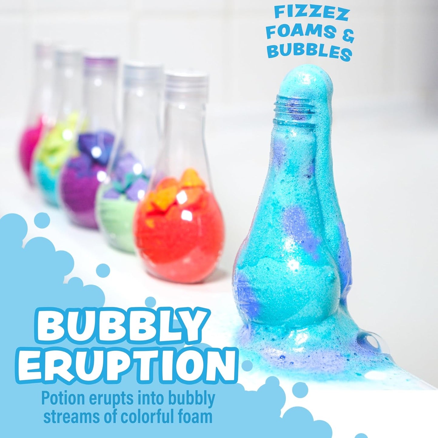 HotTub Works® Kids Bath Bomb Potion™ Bath Toy, Variety 6 Pack | Nontoxic | Fizzes, Foams & Bubbles with an Eruption of Color | Interactive Bath Bombs | Fun Science Toddler Bath Toys