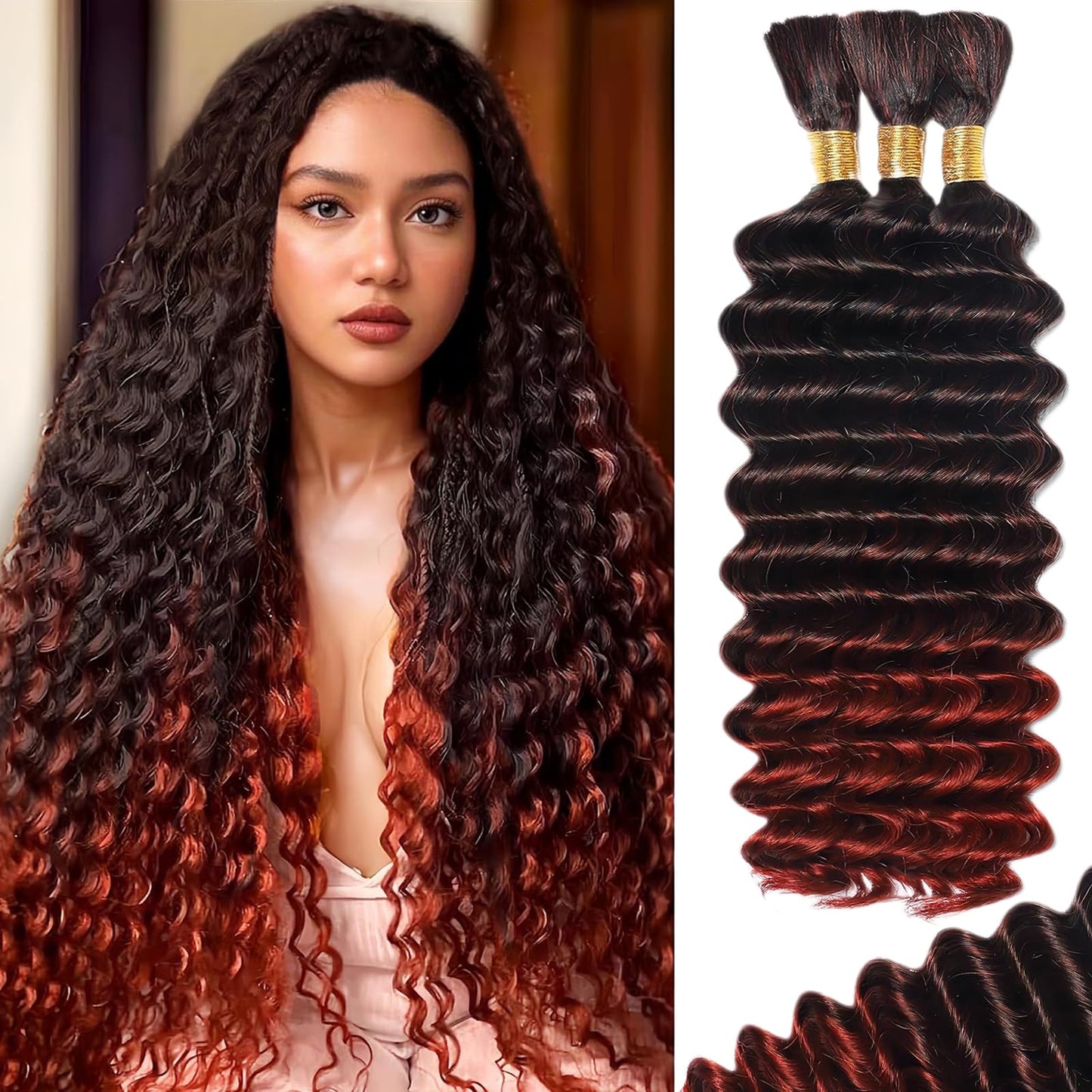 HotMOTFIN Human Braiding Hair for Boho Braids 20 Inch Curly Wave Bulk Bundles | 110g Boho Hair for Braiding, 12A 100% Virgin, Long-lasting, Tangle Free, Deep Wave, Knotless Bohemian Braid, Natural Color