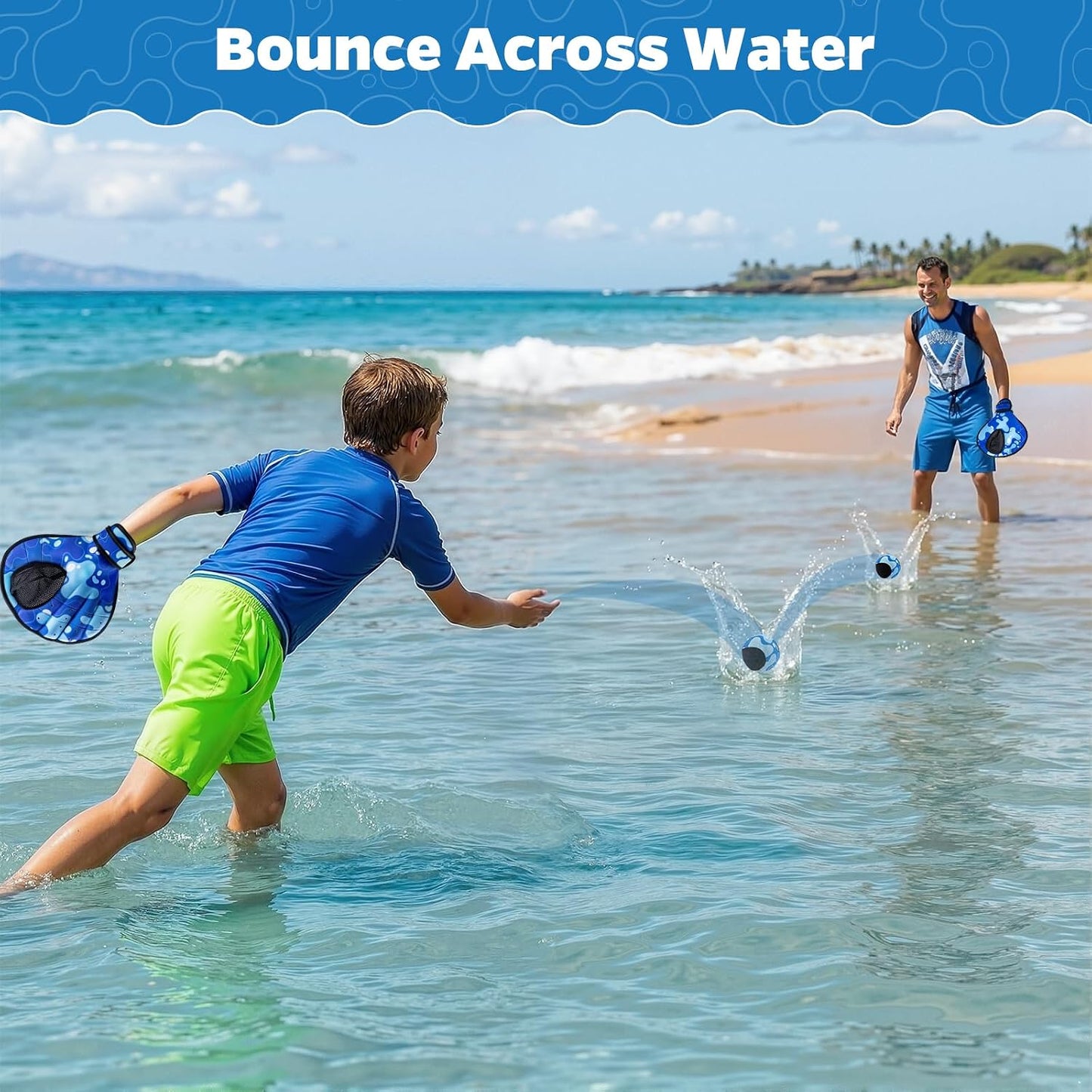 HotAyeboovi Water Baseball Gloves Bouncing Ball Set for Pool Toys Lake Beach Games,2 Baseball Style Glove for Catch Skipping Ball, Birthday Gift for Boy Girl Kid Age 8-12 & Adult Teen, Blue