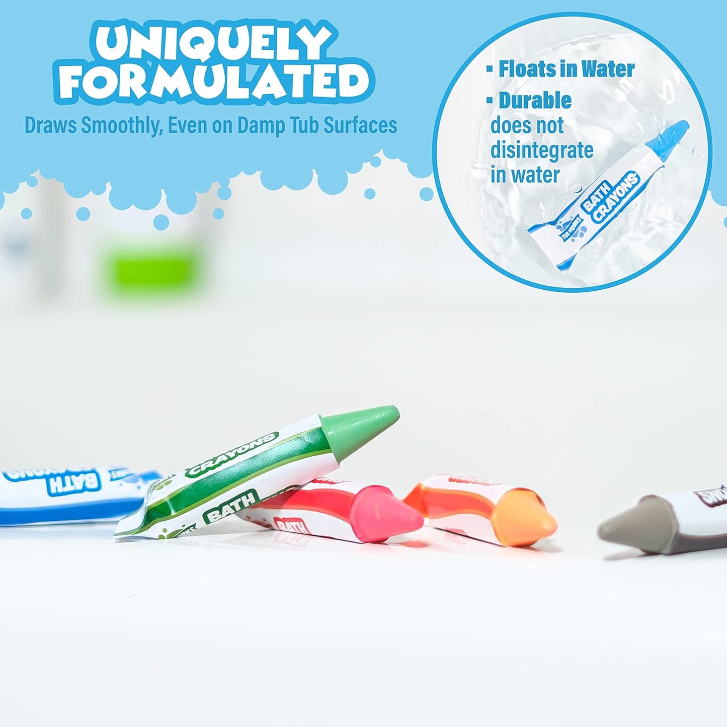 HotTub Works® Smooth™ Bath Crayons Bath Toy, 12 Pack | Nontoxic, Washable Bath Crayons for Toddlers & Kids | Unique Formula Draws Smoothly & Vividly on Wet & Dry Tub Walls | Hexagon Grip Bathtub Crayons