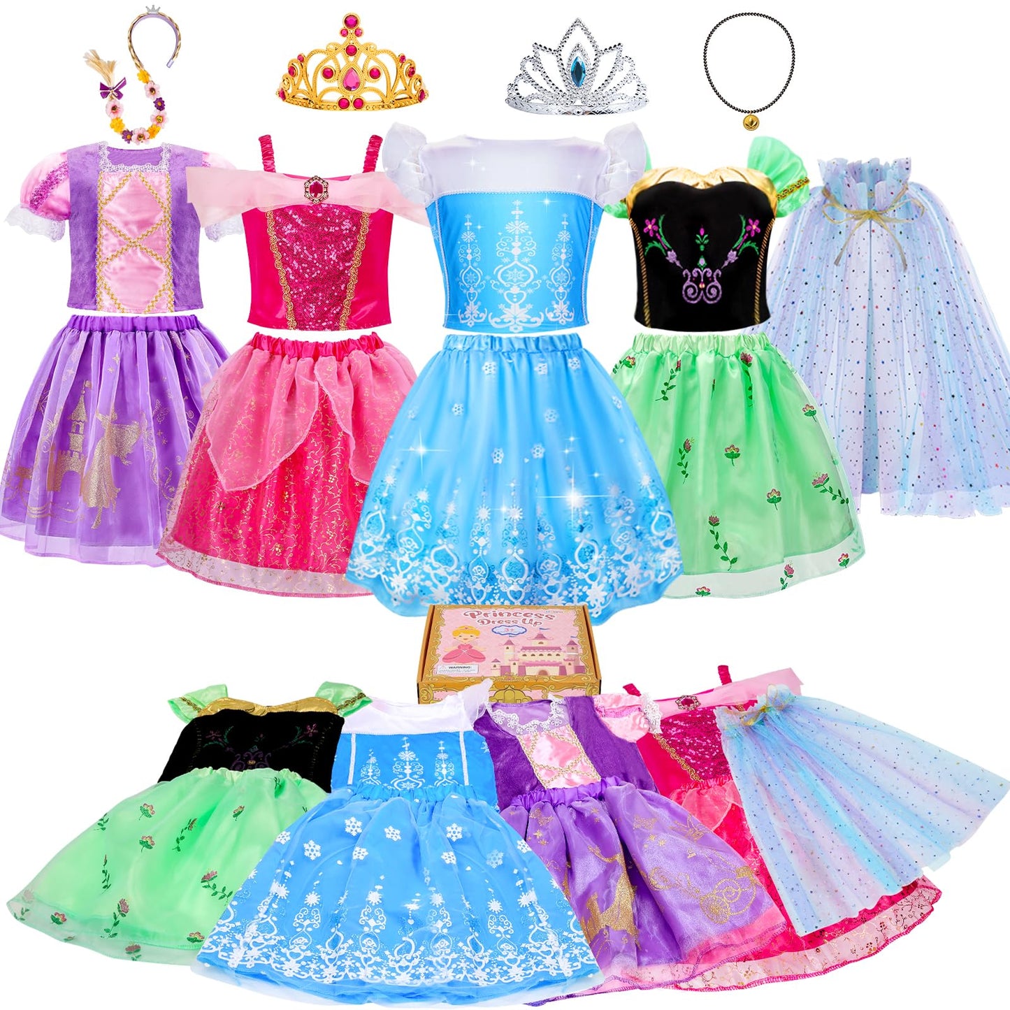 Hot Meland Princess Dress Up Trunk for Girls 3-8, 16PCS Princess Toys Set, Pretend Play Gift for Birthday, Christmas, Halloween