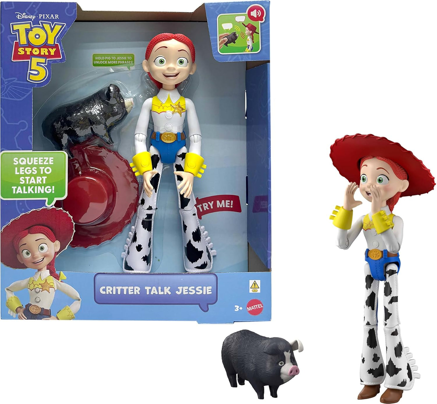 HotMattel Disney and Pixar Toy Story 5 Critter Talk Jessie | 12-inch Posable Action Figure Toy & Jimmy Dean, 35+ Movie Sounds & Phrases, English Language