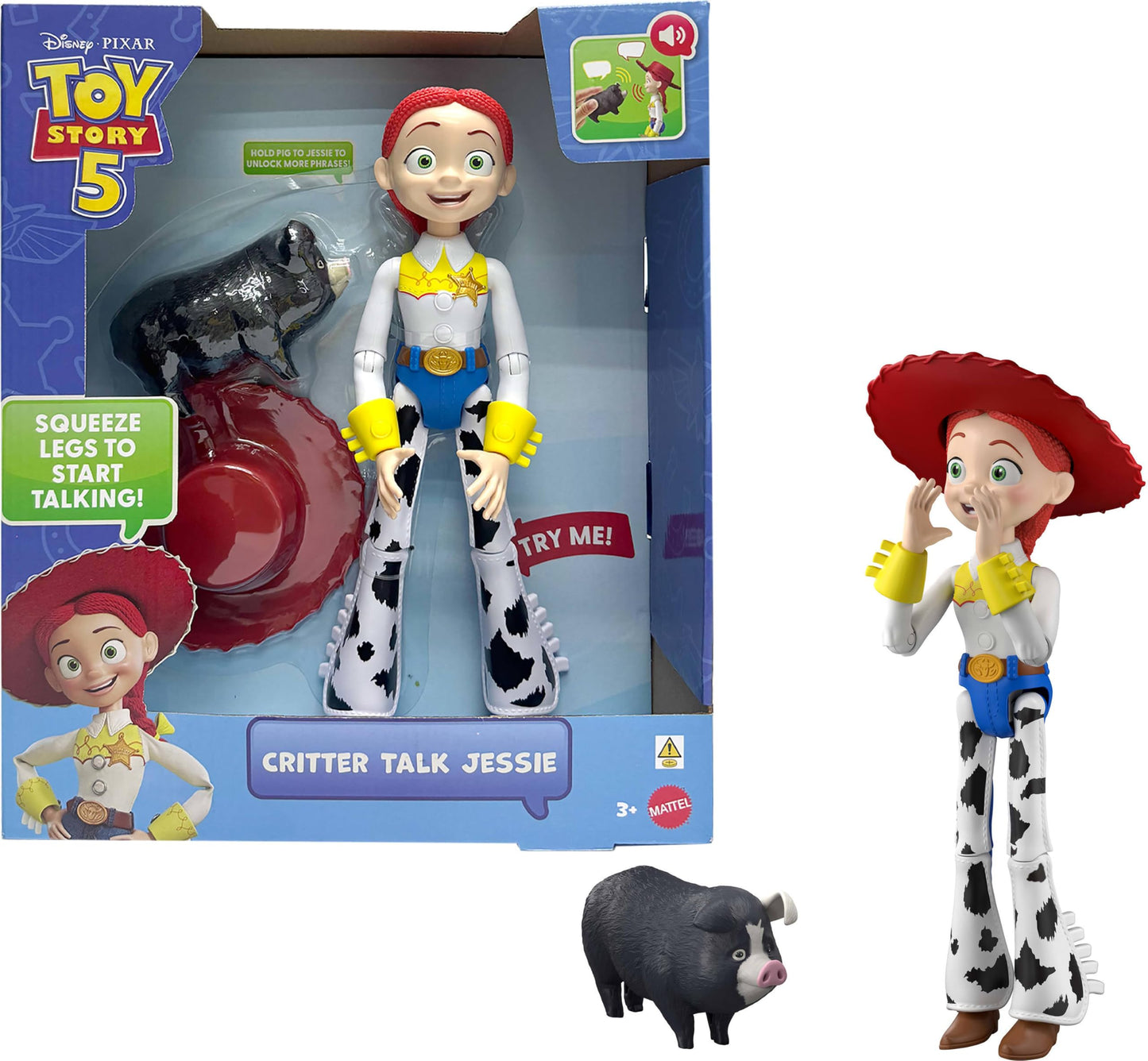 HotMattel Disney and Pixar Toy Story 5 Critter Talk Jessie | 12-inch Posable Action Figure Toy & Jimmy Dean, 35+ Movie Sounds & Phrases, English Language