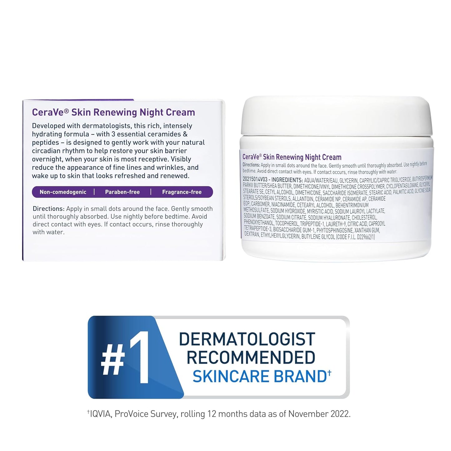 HotCeraVe Skin Renewing Night Cream, Peptide Complex, Hyaluronic Acid & Ceramide Moisturizer for Face, 1.7 Ounce