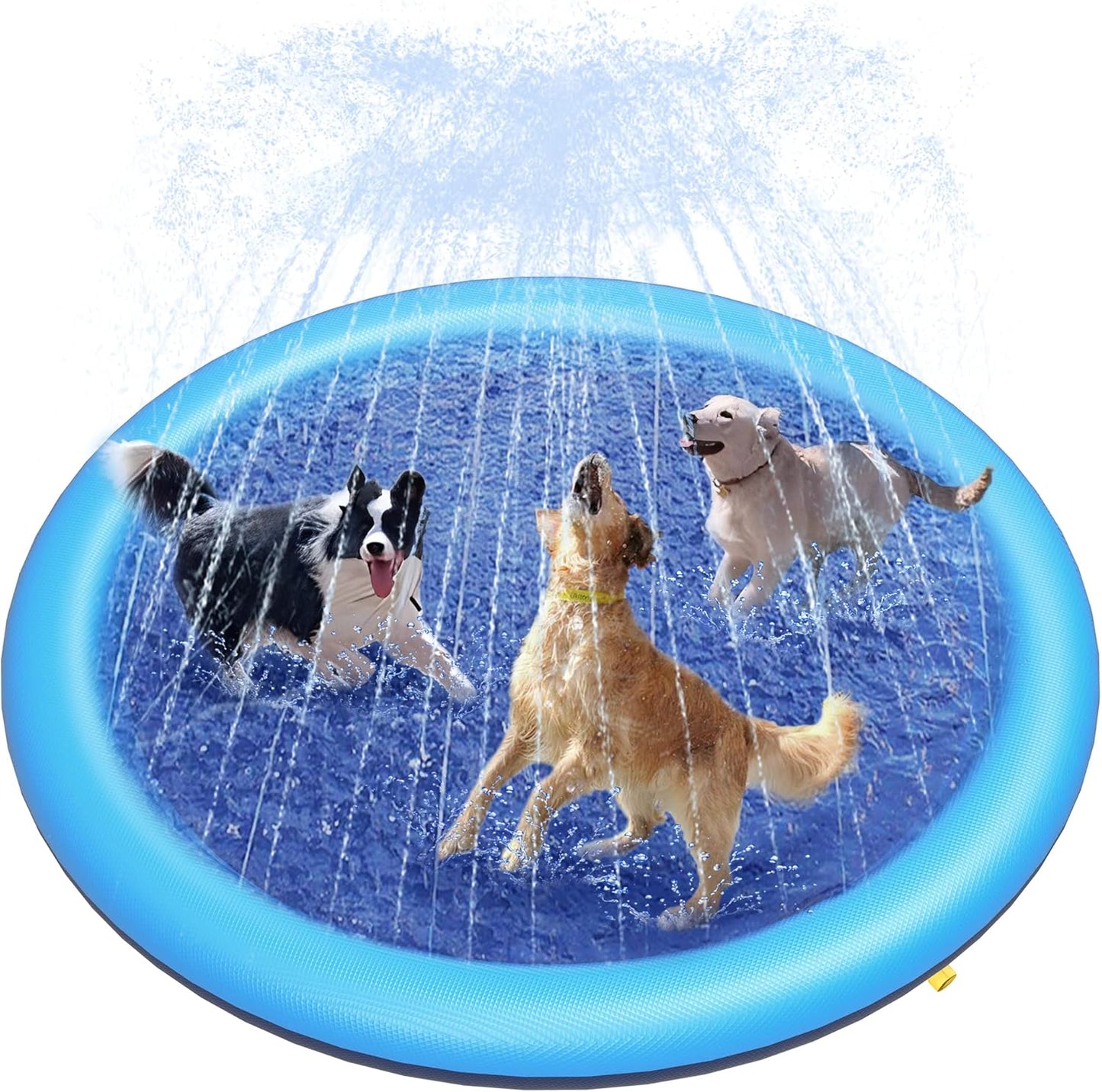 HotPeteast Splash Pad for Dogs & Kids - Anti-Slip Dog Pool for Large Dogs, 0.58 mm Thickened Durable Outdoor Water Play Mat, Summer Sprinkler Toy for Backyard (67in, Blue)
