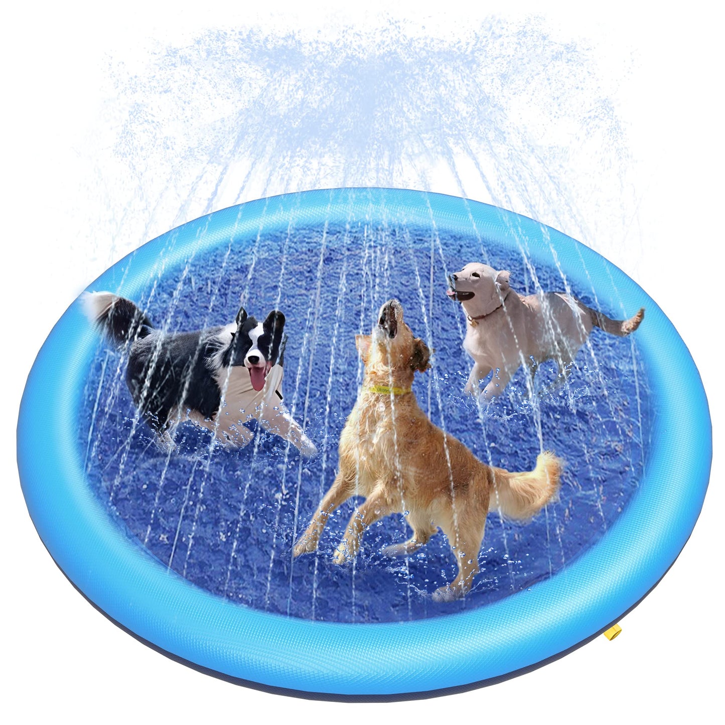 HotPeteast Splash Pad for Dogs & Kids - Anti-Slip Dog Pool for Large Dogs, 0.58 mm Thickened Durable Outdoor Water Play Mat, Summer Sprinkler Toy for Backyard (67in, Blue)
