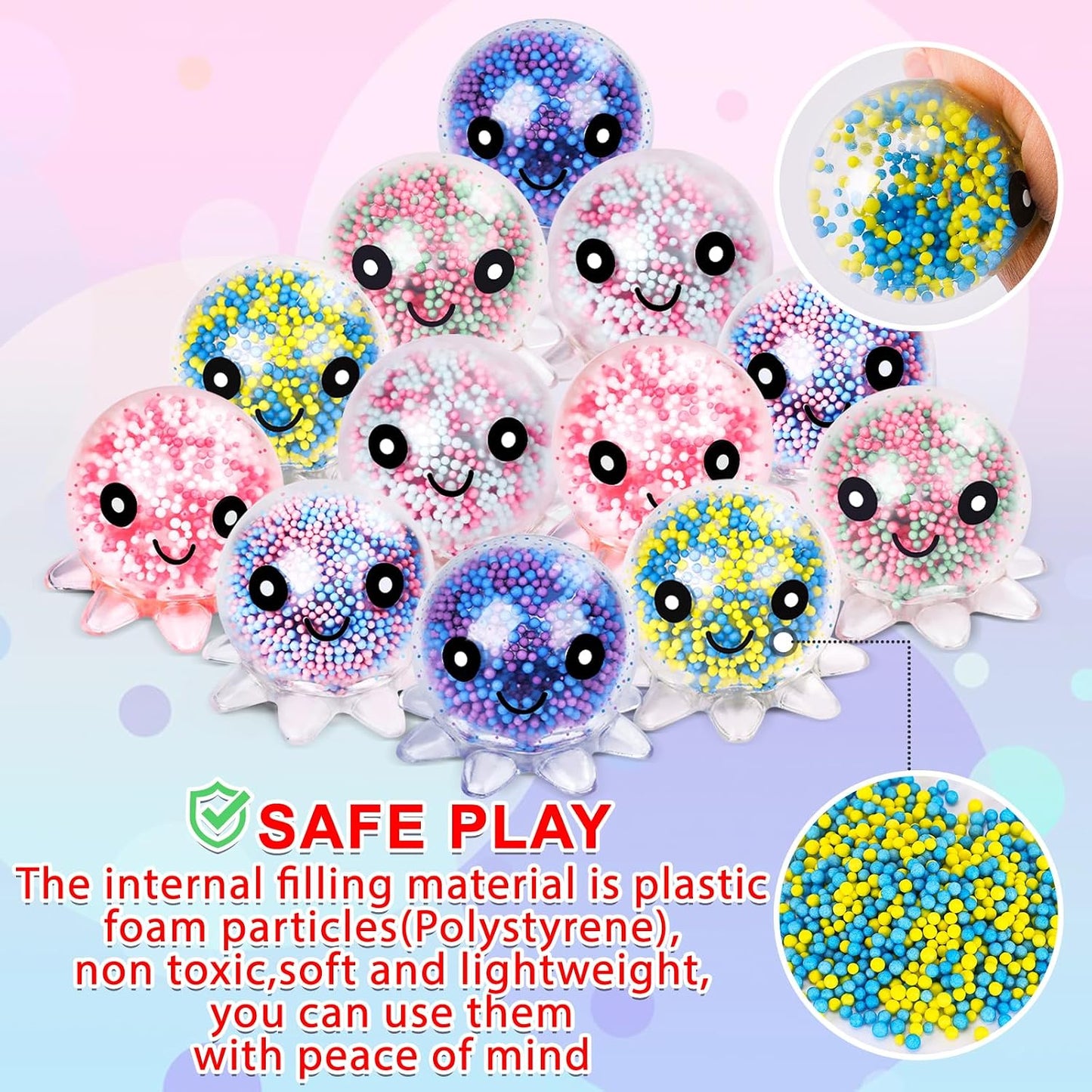 HotVESPRO 12 Pack Fidget Stress Balls for Adults, Cute Octopus Stress Ball | Stress Sensory Stress Ball, Bulk Squishy Squeeze Ball Toys Set for Classroom Prizes and Birthday Party Favors