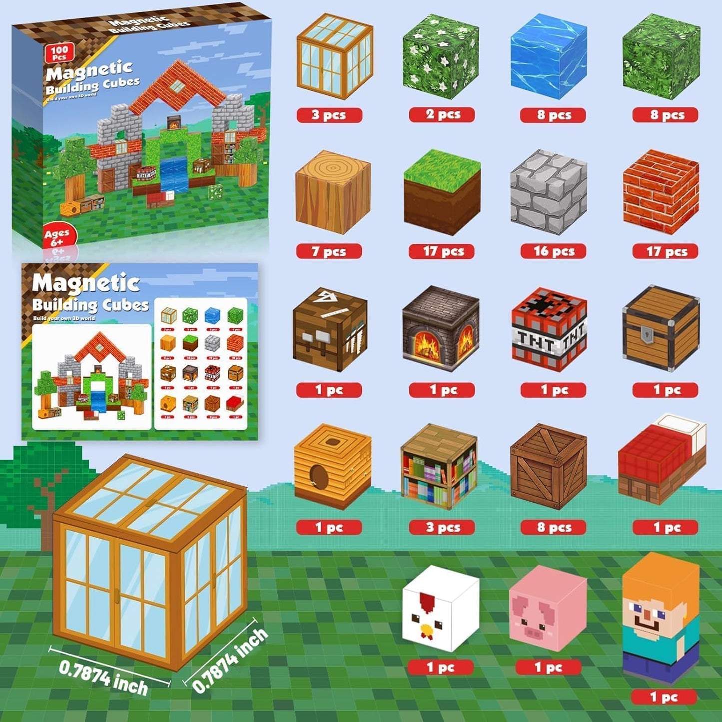 Hot Goody King Magnetic Blocks |100PCS Magnetic Building Cube Game, Constructions Toys for Boys & Girls Age 3-4, 5 6 7 8 9 10, STEM Montessori Stacking Toy, Sensory Tiles Building Birthday for Toddlers