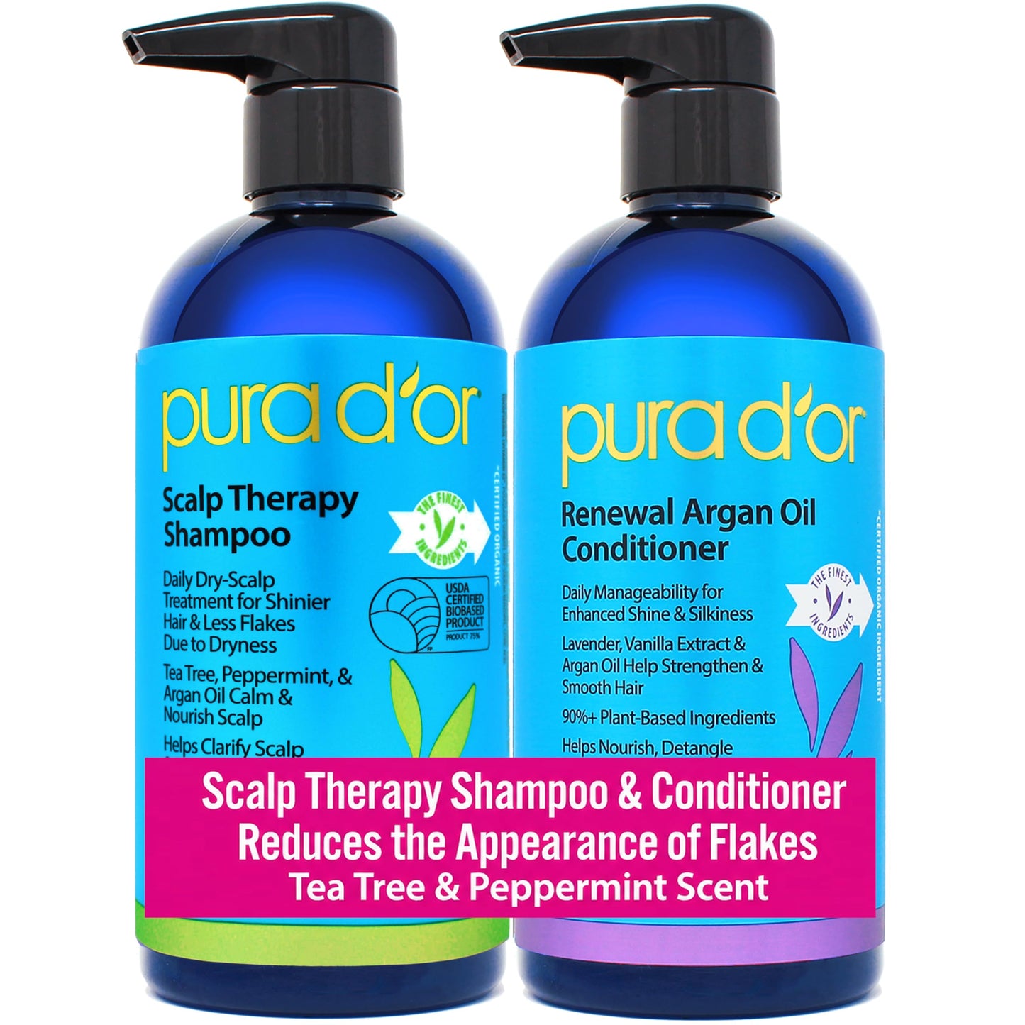 HotPURA D'OR Anti-Thinning Biotin Shampoo & Hair Regrowth Conditioner, CLINICALLY TESTED Effective Results, Thickening Herbal Blend For Women & Men, Original Gold Label Set, Natural Earthy Scent, 16oz x2