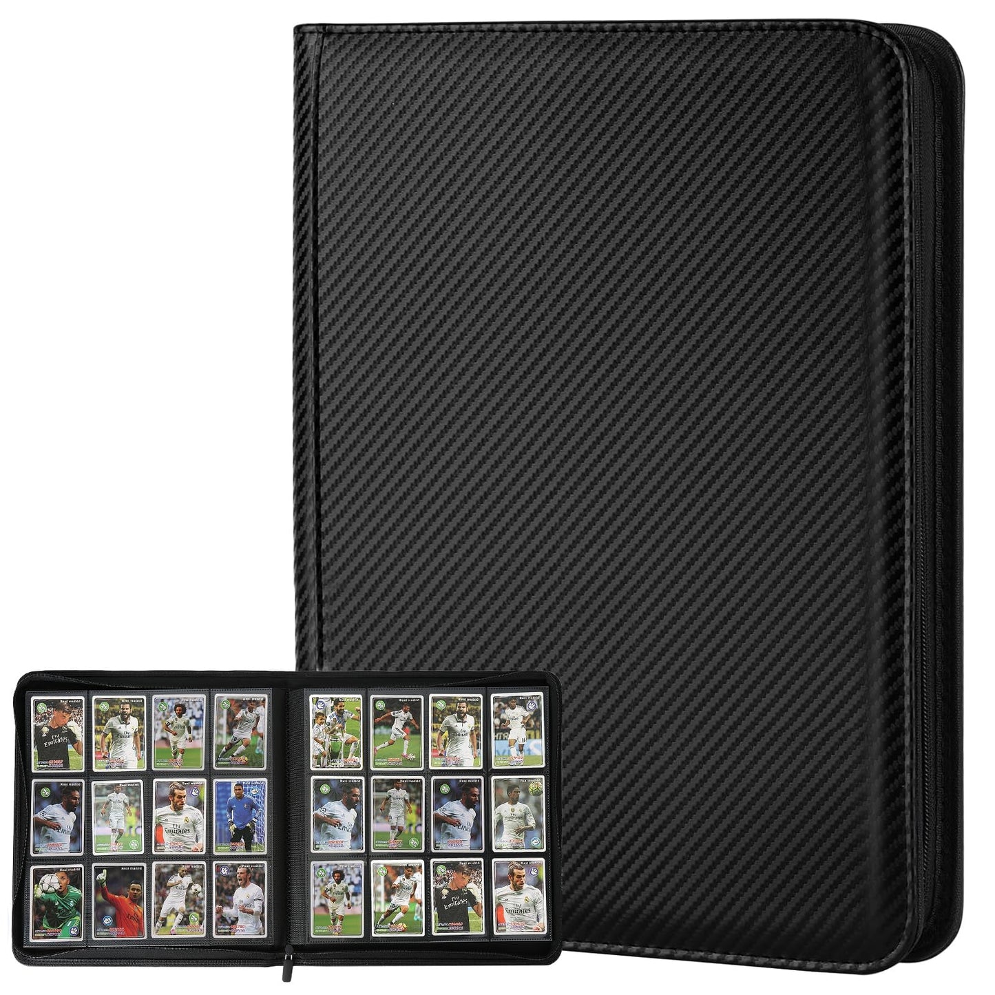 HotGERMUN 9 Pocket Trading Card Binder,720 Cards,40 Top-Loading Pages, Double Sided Pockets PU Cover Zipper Collection Album Folder for Standard MTG, TCG, Sports Cards(Black)