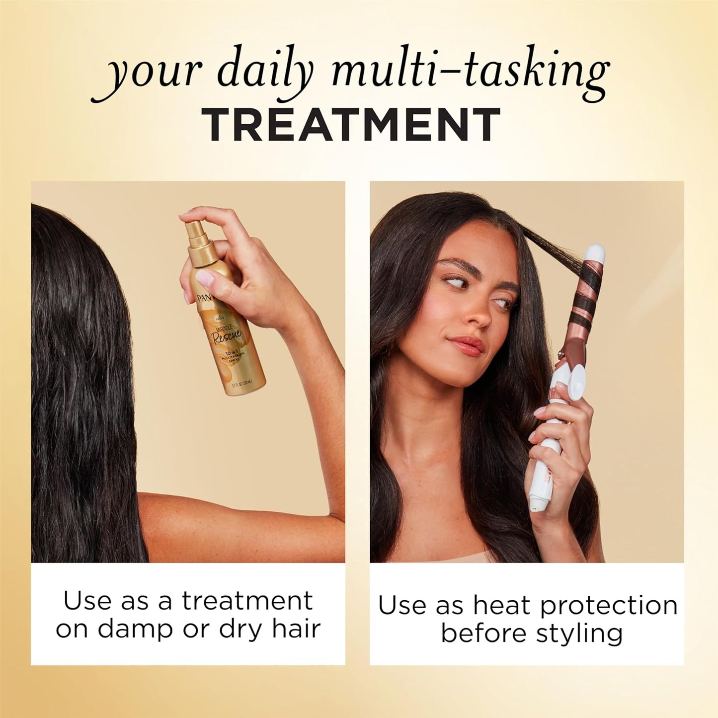 HotPantene Miracle Rescue 10in1 Multitasking Spray - Heat Protection, Detangles, Repairs Damaged, Dry Hair, Improves Shine, Leave-In Conditioning Treatment with Keratin and Pro-Vitamin B5, 5.7 oz