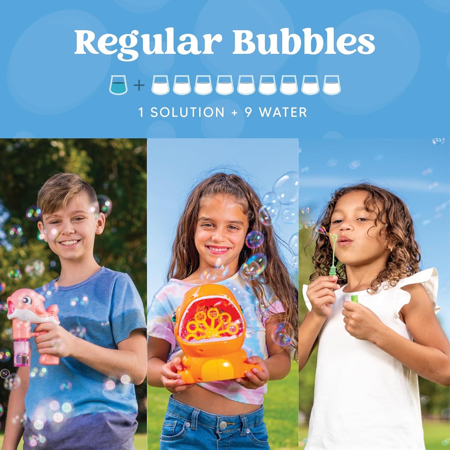 Hot JOYIN 2 Bottles Bubbles Refill Solutions 64 oz (up to 5 Gallon), Concentrated Solution for Bubble Machine, Gun, Wand Refill Fluid Summer, Easter Toys(Orange+Blue)