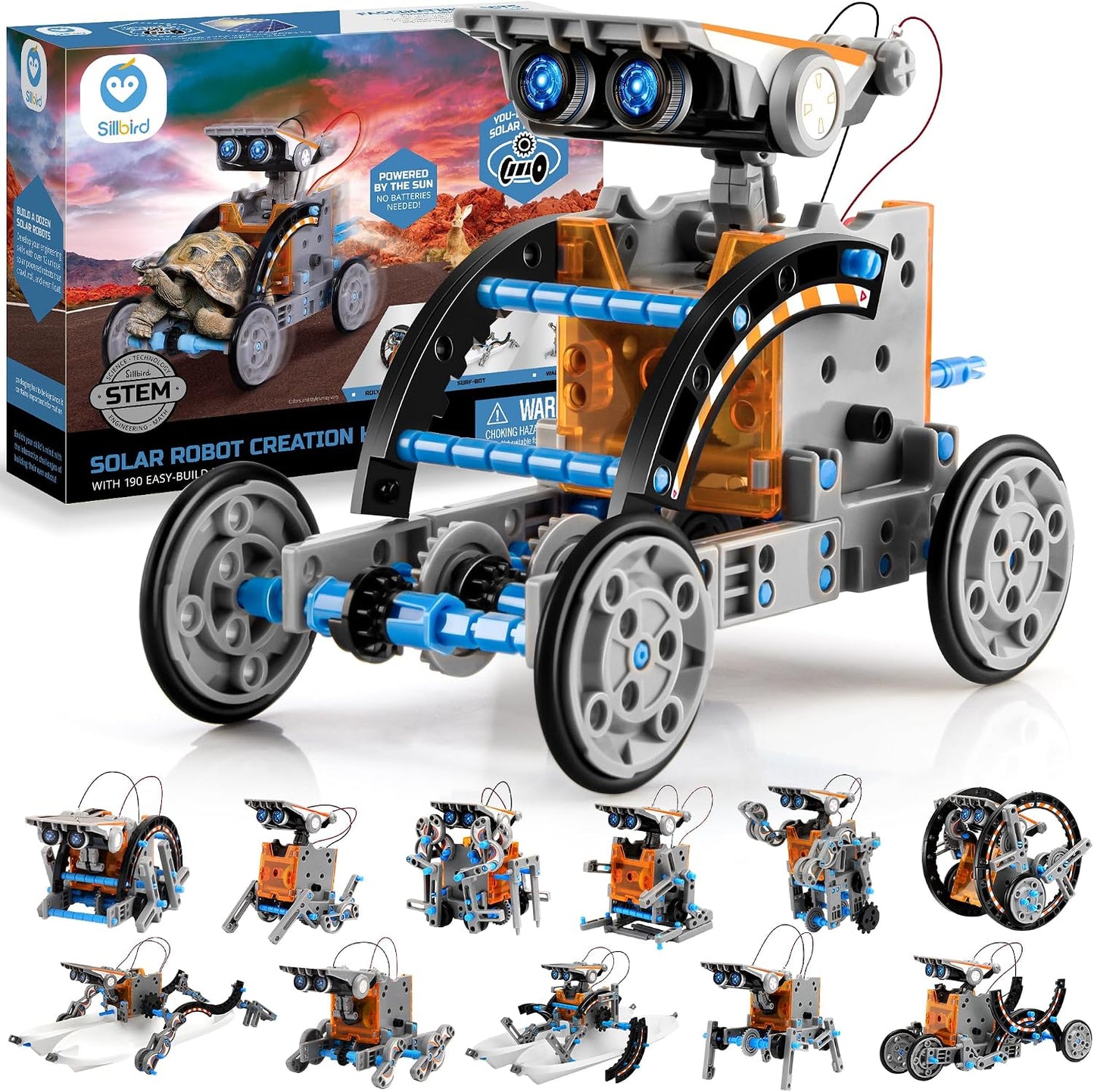 HotSillbird 12-in-1 Solar Robot Building Kit STEM Gift for Boys Aged 8-13, DIY Science Educational Robotic Toys for Kids Teens Birthday, Powered by the Sun with 190 Pieces