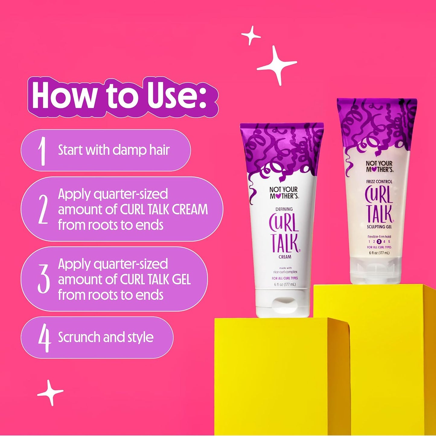 HotNot Your Mother's Curl Talk Frizz Control Sculpting Gel & Defining Cream (2-Pack) - 6 fl oz Each - Tames Hair Frizz & Maximizes Definition - For All Curly Hair Types