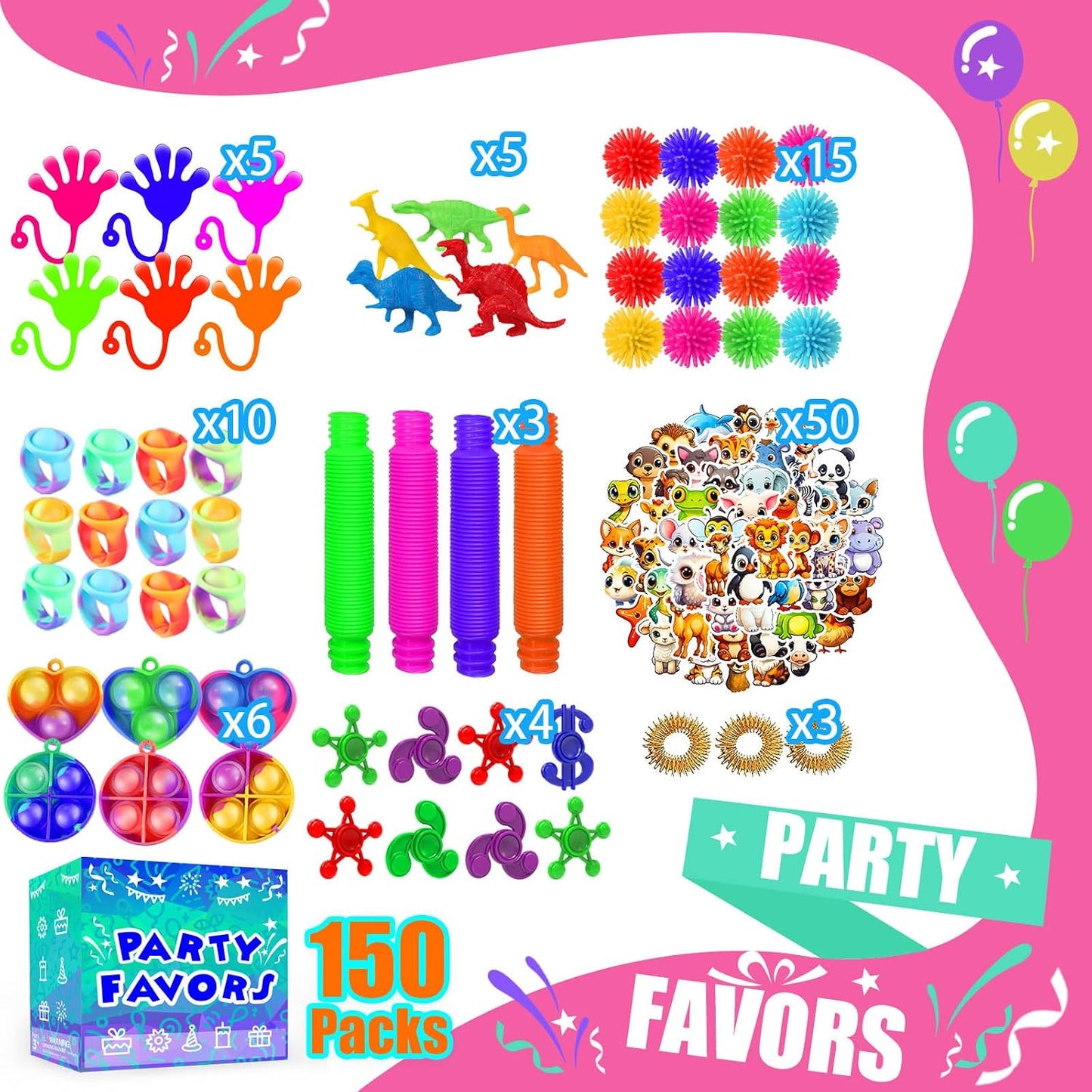 HotParty Favors for Kids 8-12 4-8, 150-Pack Fidget Toys Bulk, Treasure Box Toys for Classroom, Stocking Stuffers Goodie Bags, Classroom Prizes, Birthday Holiday for Boys Girls