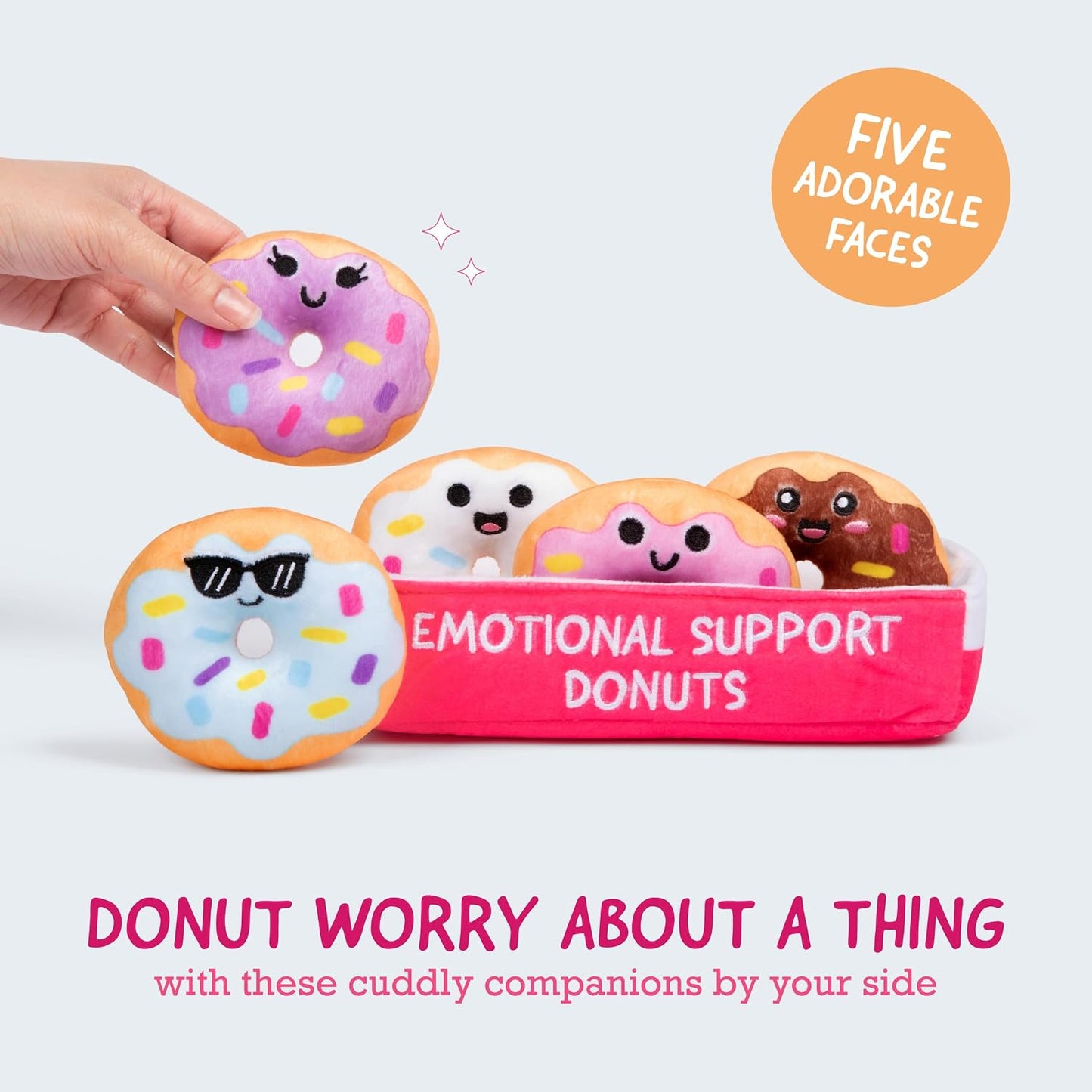 Hot WHAT DO YOU MEME? Emotional Support Donuts by Relatable, Cuddly Stuffed Animals and Toys, Squishy Toys and Plushies, Great Ideas for Loved Ones of All Ages, Includes 5 Plushies with Carrying Basket