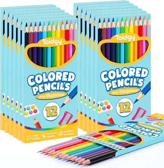 HotToidgy 144 Count Colored Pencils for Kids, 12 Packs Colored Pencils Bulk 12 Colors, Pre-sharpened Color Pencils for Adults, Bulk School Supplies for Teachers, Back to School Supplies, Classroom Prizes