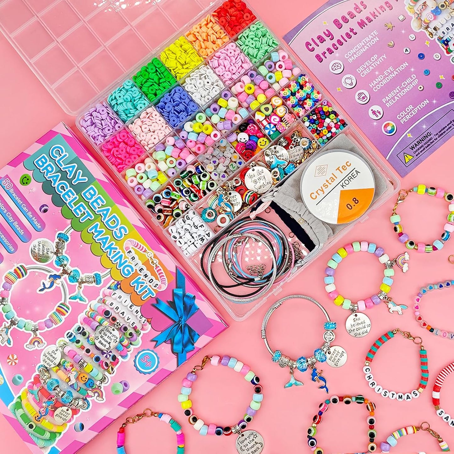 Hotleitait Girls Toys Bracelet Making Kit -3400pcs Charm Jewelry Making Kit Supplies,Unicorn/Mermaid Crafts Birthday Christmas Gifts for Girls Ages 5 6 7 8 9 10 11 12 Years Old