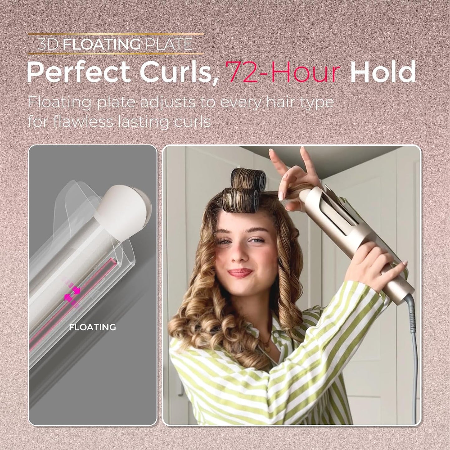 HotTYMO CurlPro Plus Automatic Rotating Curling Iron - Upgraded Long Barrel Curling Wand for Long Hair, Ceramic Hair Curler for Women, Anti-Scald, Tangle-Free, 600M Ionic, Dual Voltage, Gold, 1 Inch