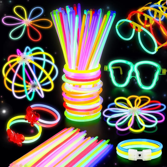 HotBUDI 467Pcs Glow Sticks Party Favors for Kids Adults Glow in the Dark Party Supplies 4th of July Accessories Neon Decors 200 GlowSticks Bulk 8 Colors 8 Inch & 267 Connectors Necklace Bracelet Glasses
