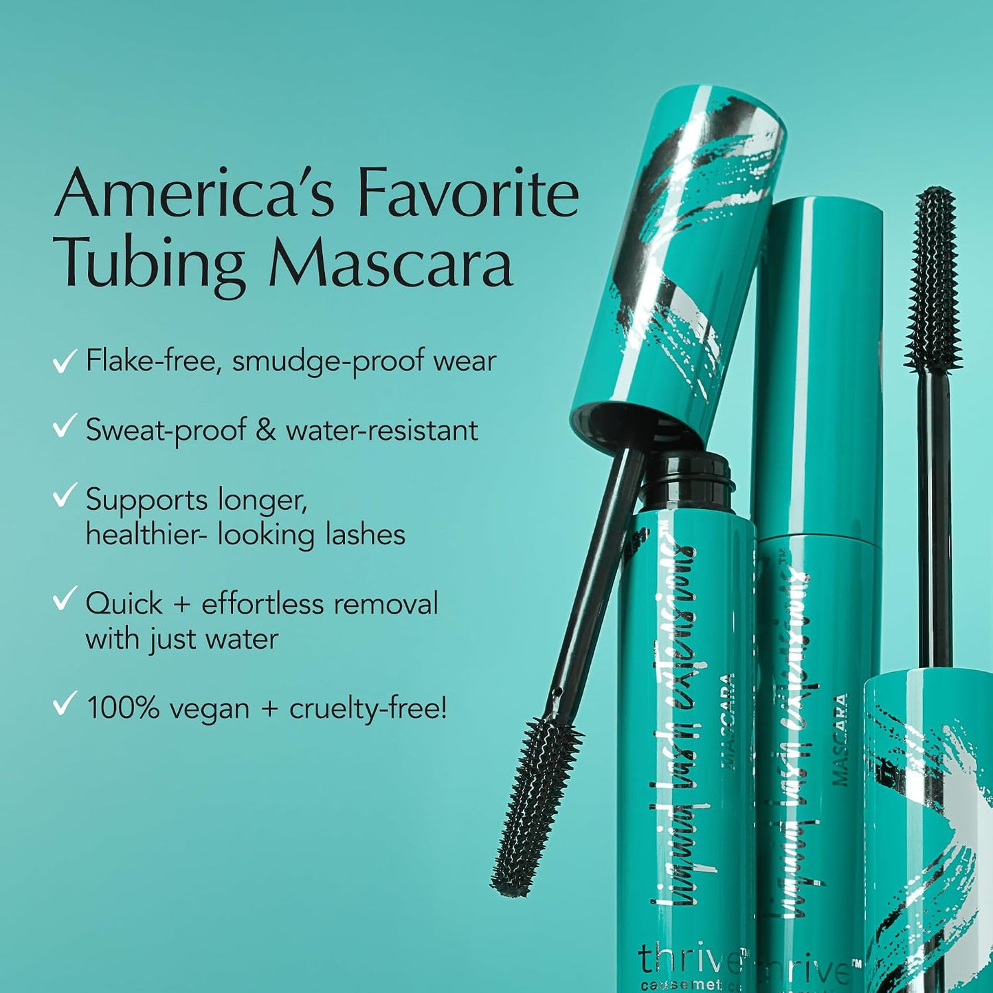 HotThrive Causemetics Thrive Mascara, Liquid Lash Extensions Mascara, Tubing Mascara Lengthening, Volumizing & Curling, Smudge Proof, Washable, No Clumping or Flaking, Vegan, Brynn (Rich Black)