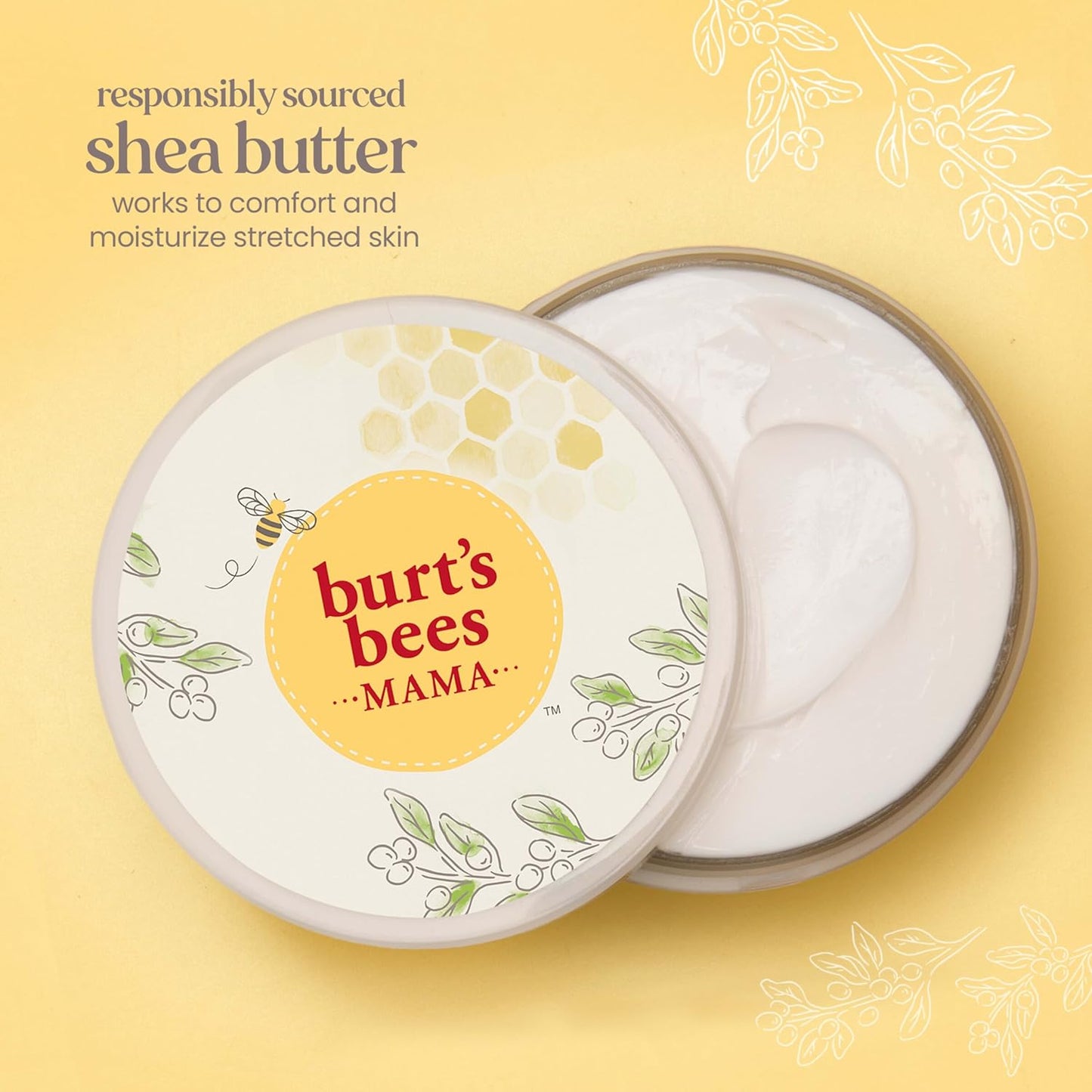 HotBurt's Bees Mama Belly Butter Stretch Mark Cream for Pregnancy Massages Body & Reduces Scar Appearance, Prenatal & Postnatal Tummy Skin Care, Shea Butter & Vitamin E Rich Formula, 6.5 Oz Tub