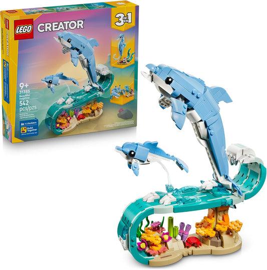 Hot LEGO Creator 3 in 1 Sea Animals: Beautiful Dolphins Building Toy for Girls, Boys, & Kids, Ages 8+ - Gift for Birthdays - Build a Dolphin, Seahorse, or Crab Animal Figure - 31385