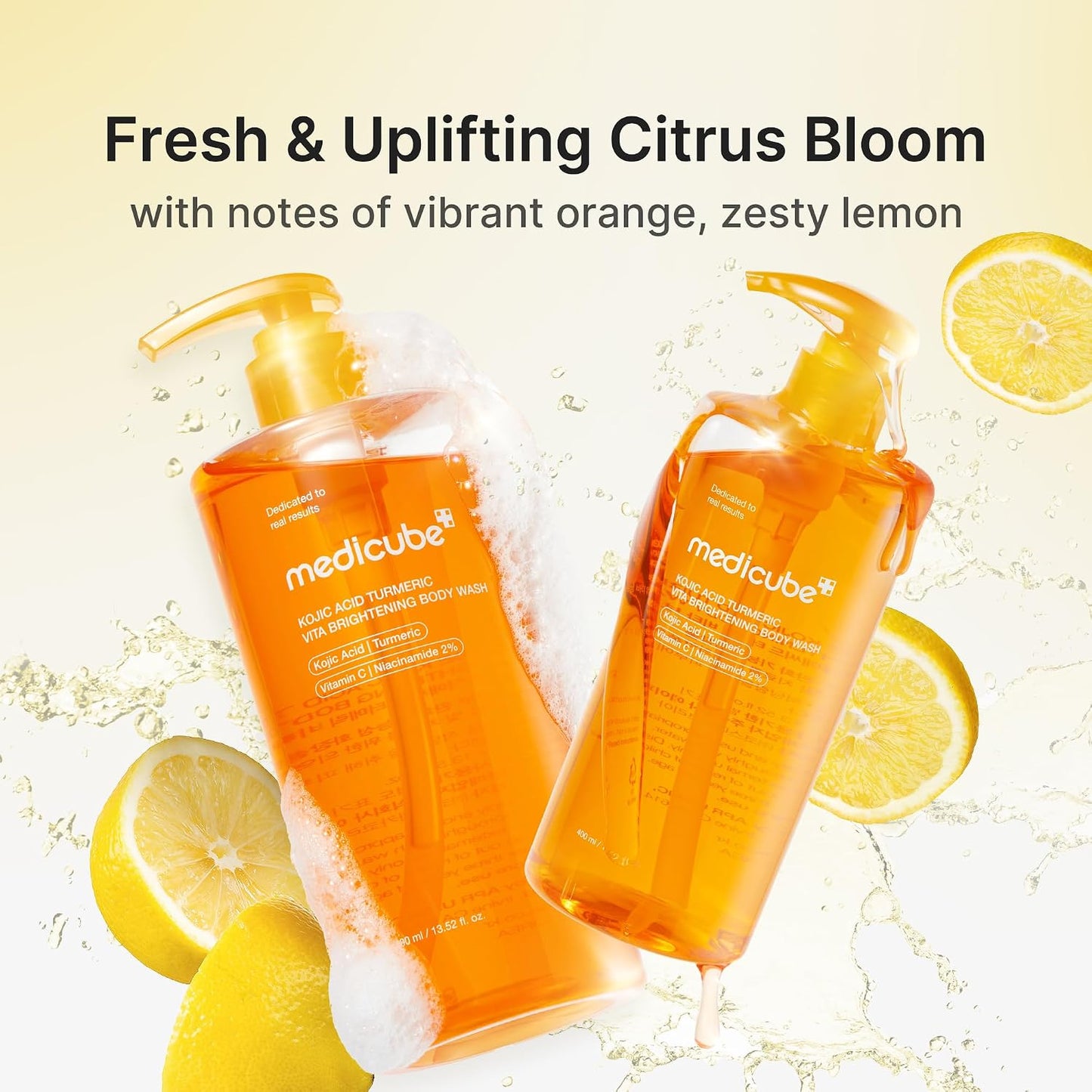 Hotmedicube Kojic Acid Turmeric Brightening Body Wash | Gentle Shower Gel for Uneven Skin | Niacinamide, Vitamin C, AHA/BHA | Deep Cleansing, Hydrating Formula | Easy and Effective, 13.52 fl.oz