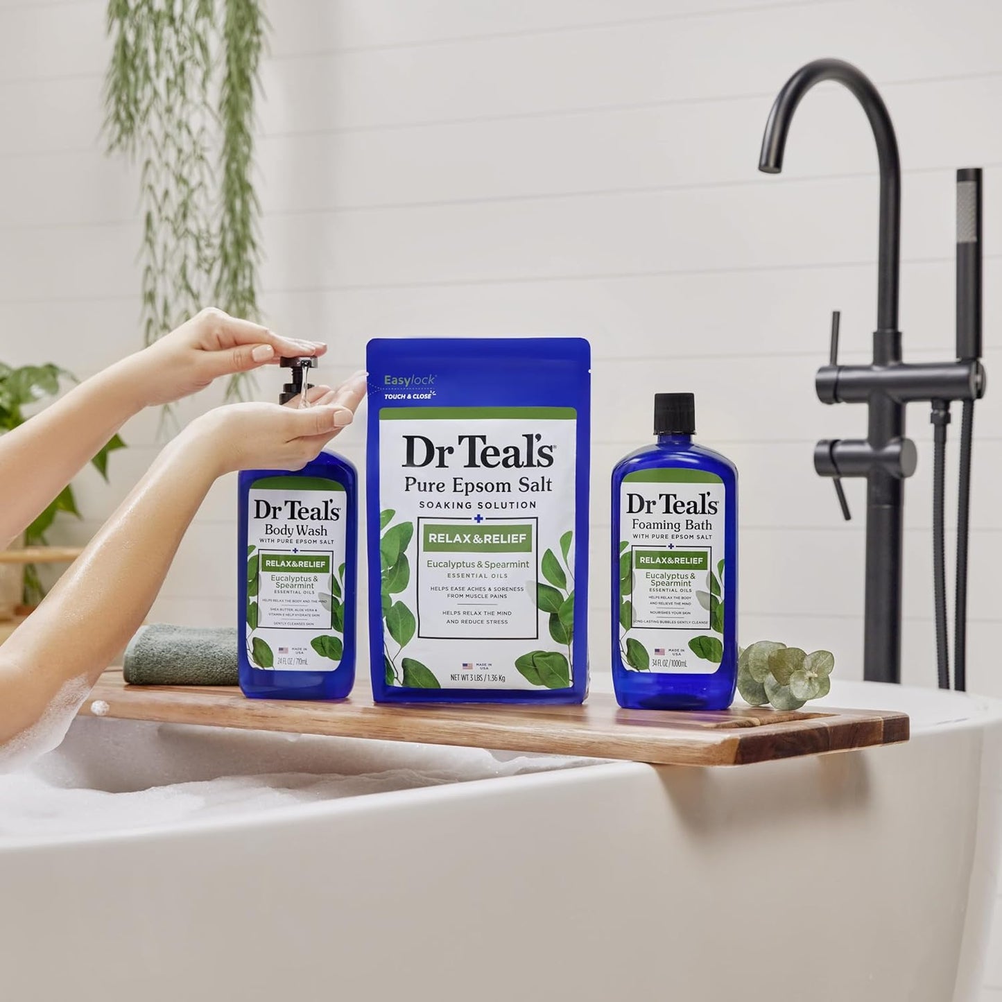 HotDr Teal's Body Wash with Pure Epsom Salt, Relax & Relief with Eucalyptus & Spearmint, 24 fl oz (Pack of 2)