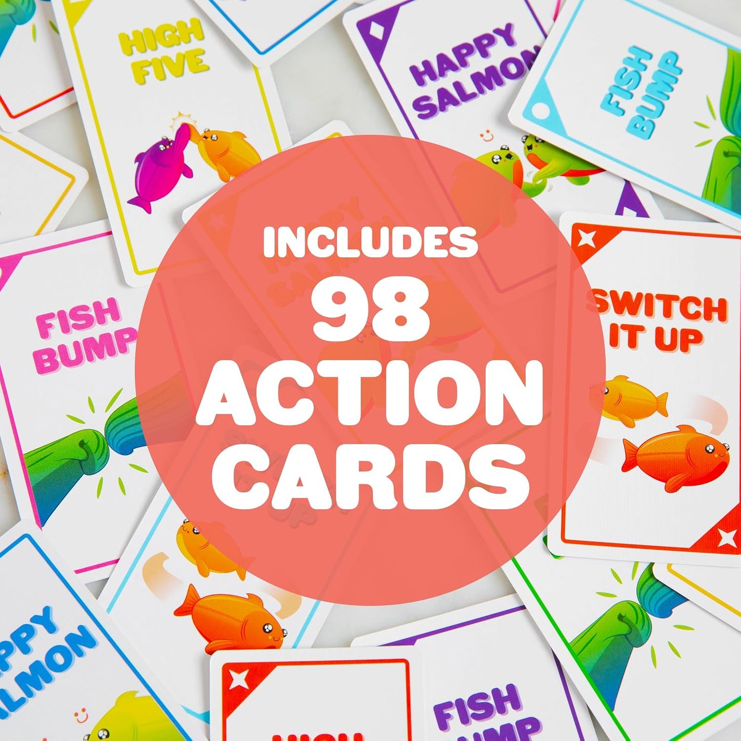 HotExploding Kittens Happy Salmon Matching Card Game, 3-8 Players, Ages 6+ | Frantically shout your actions, find a matching player, complete the action, and discard your card. Fast 90-second travel fun