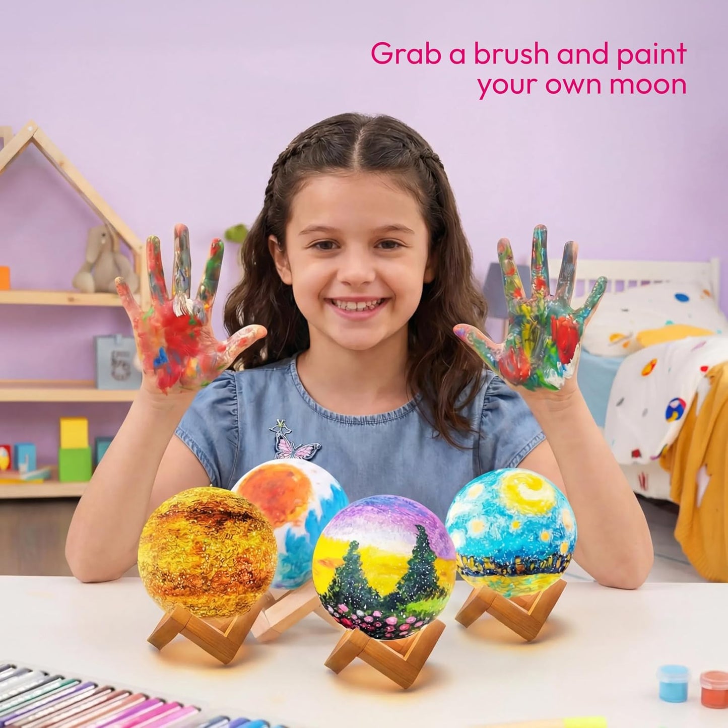Hot Klever Kits DIY 3D Moon Night Light, Paint Your Own Moon Lamp Kit Galaxy Lamp Arts and Crafts Kit, School Activities, Birthday Gifts for Kids Girls Boys