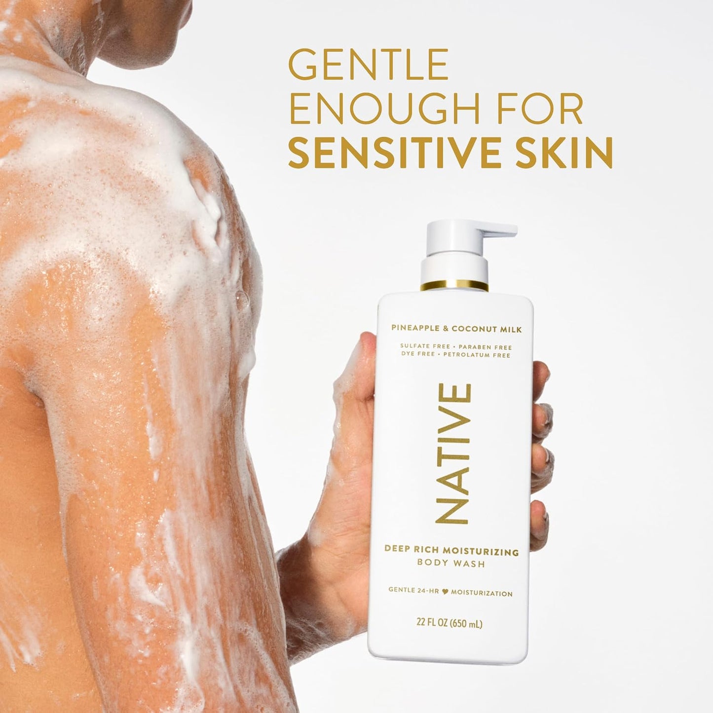 HotNative Moisturizing Body Wash, Clean & Gentle 24-Hour Hydration with Shea Butter, for Sensitive & Dry Skin, for Women & Men, Sulfate-free, Paraben-free, Pineapple & Coconut Milk, 22 fl oz