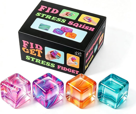 Hot4Pack Fidget Toys Mini Squishy Stress Cube, Stress Balls for Kids, Adults Squishies Anxiety Stress Relief, Ice Squishy Cube Sugar Balls, Sensory Toys for Kids with Autism, Fidgets for Classroom Prize