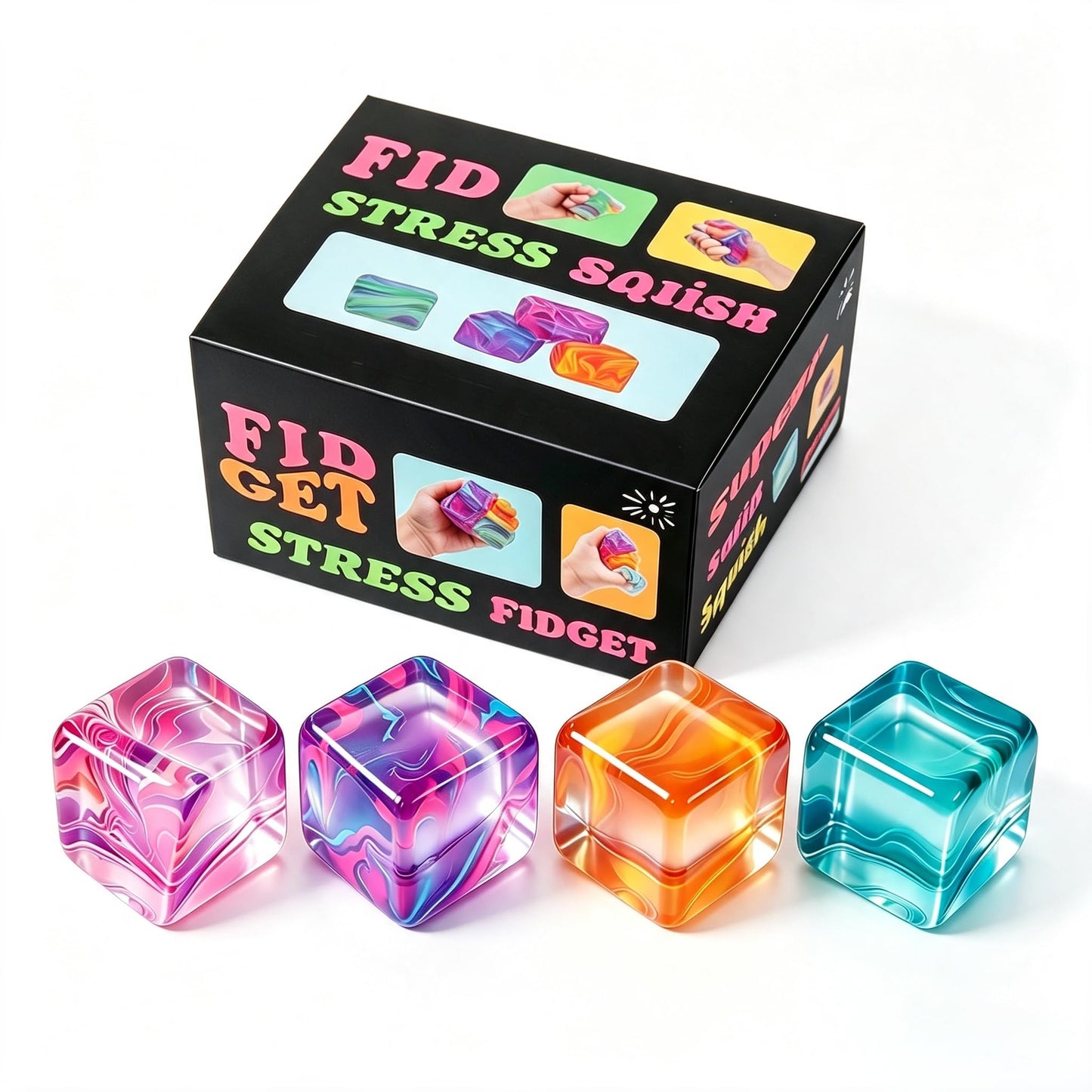 Hot4Pack Fidget Toys Mini Squishy Stress Cube, Stress Balls for Kids, Adults Squishies Anxiety Stress Relief, Ice Squishy Cube Sugar Balls, Sensory Toys for Kids with Autism, Fidgets for Classroom Prize