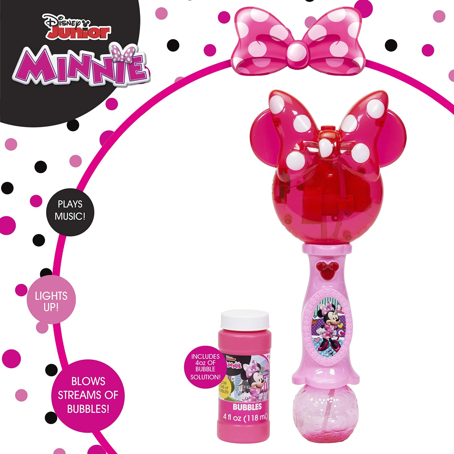Hot Little Kids Disney Minnie Mouse Light and Sound Musical Bubble Wand, Includes Bubble Solution, Multi (2051)