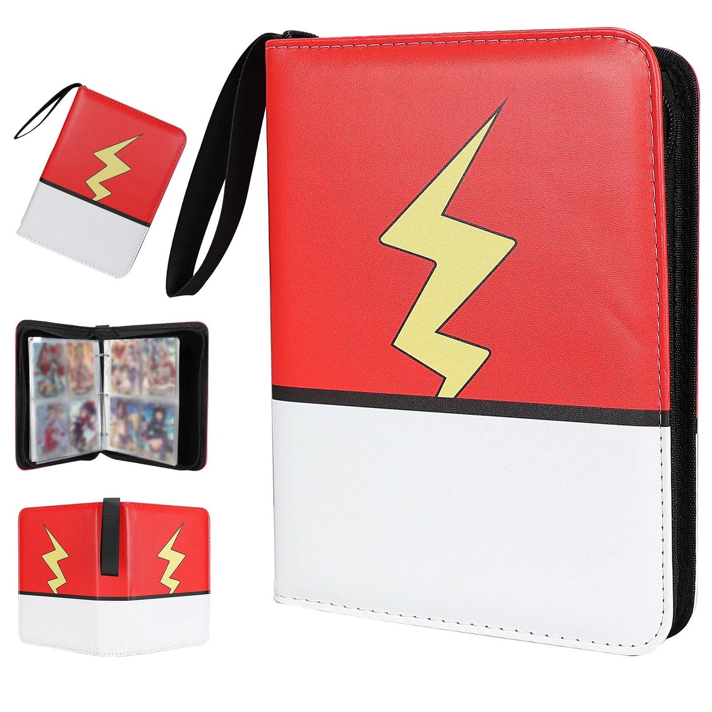 HotCollectible Trading Card Albums,4 Pocket Card Binder, 400 Double Sided Pocket PU Premium Zip Trading Collection Binderwith 50 Removable Sleeves, Card Folder forTCG, Sports Cards (Red &Blue)