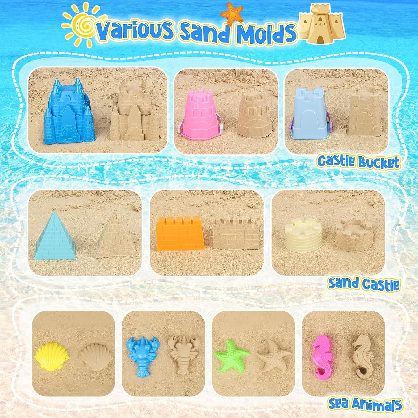 Hot FUSPWEAO Beach Sand Toys, Sand Castle Toys with Castle Bucket, Creative Molds, Shovel and Rake, Sandbox Play Set for Kids Ages 3-12, Outdoor Summer Beach Essentials for Building & Playing