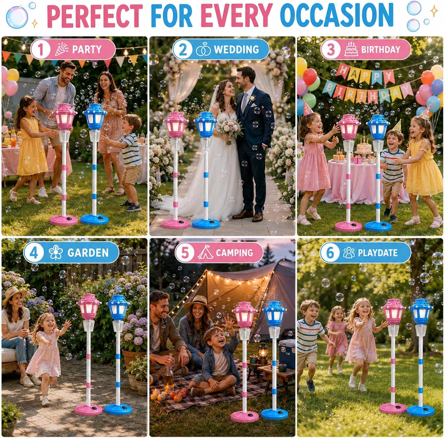 Hot 2Pack Bubble Machine for Kids, Rechargable Bubble Maker Bubble Toys with Light, Outdoor Battery Bubbles Blower Machine for Wedding Birthday Party