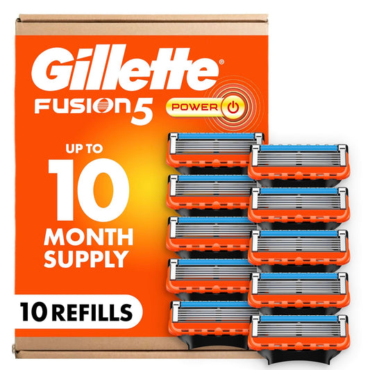 HotGillette Fusion5 Power 5-Blade Razor Blade Refills for Men with Precision Trimmer, 10 Count