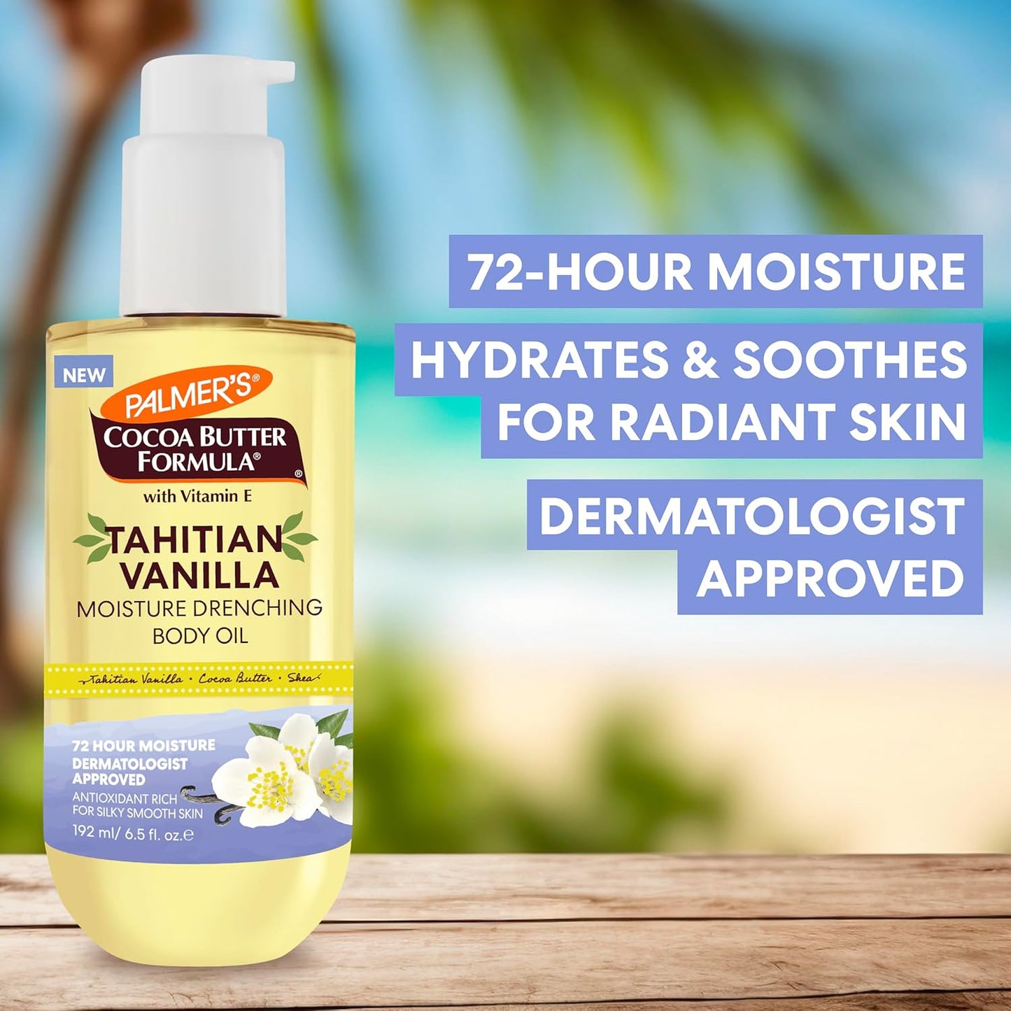 HotPalmer's Cocoa Butter Formula Body Oil, Moisture Drenching Tahitian Vanilla, 6.5 Oz, 72Hr Hydration with Shea Butter & Vitamin E for Softer Skin, Protects & Soothes Dryness, Dermatologist Approved