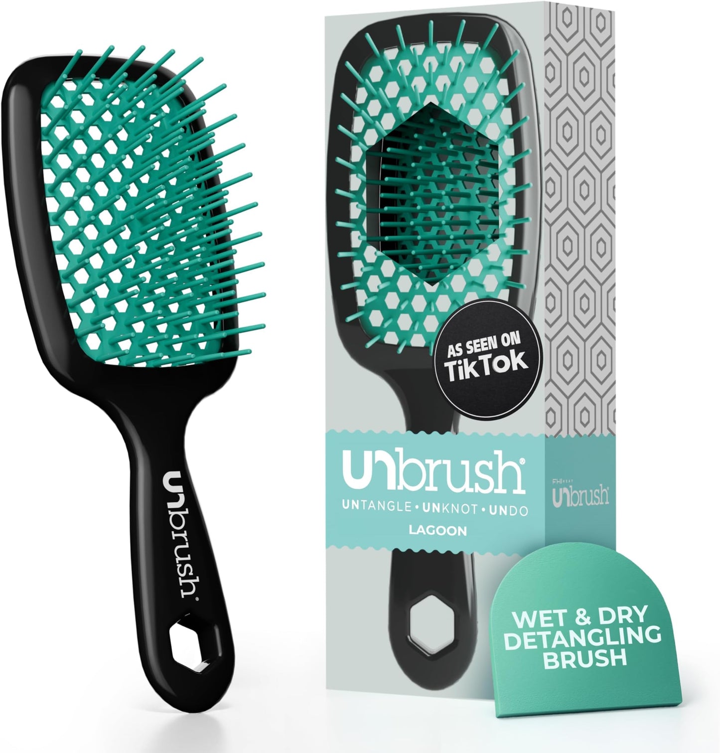 HotFHI Heat UNbrush Detangling Brush for Pain-Free Brushing on All Wet or Dry Hair Types — Durable DuoFlex Anti-Static Bristles, Lightweight Handle, Vented Hair Brush, Periwinkle Light Blue