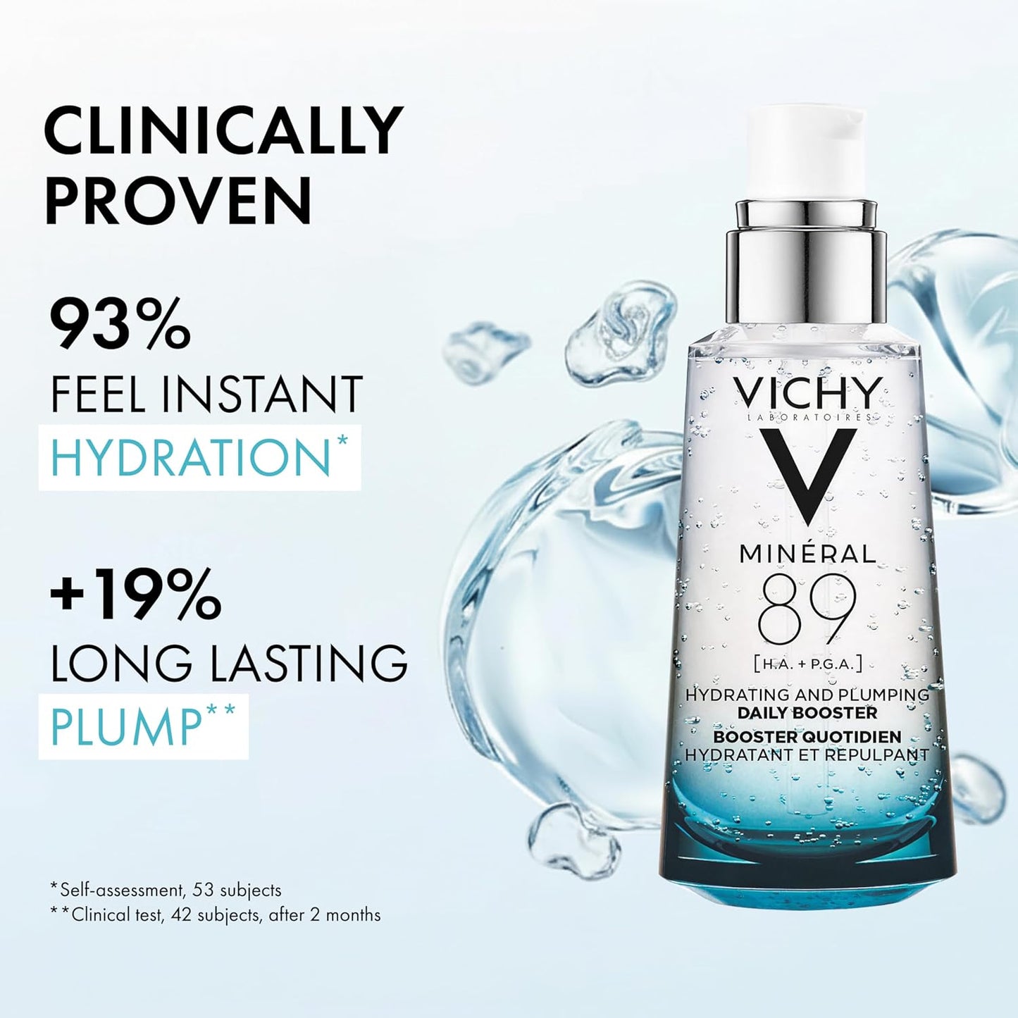HotVichy Mineral 89 Booster, Pure Hyaluronic Acid Serum for Face with Polyglutamic Acid for Skin Barrier Repair, Plumps & Hydrates, Lightweight Hydrating Serum, Oil-Free, Non-Sticky