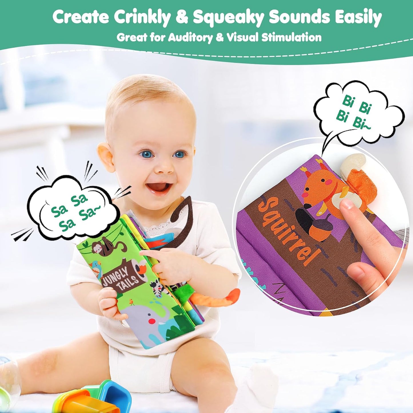 Hotbeiens Baby Books Toys, Touch and Feel Crinkle Cloth Book for Infant Baby 0-3-6-12-18 Months, Early Development Interactive Stroller Soft Toys, Newborn Gifts for Boys Girls