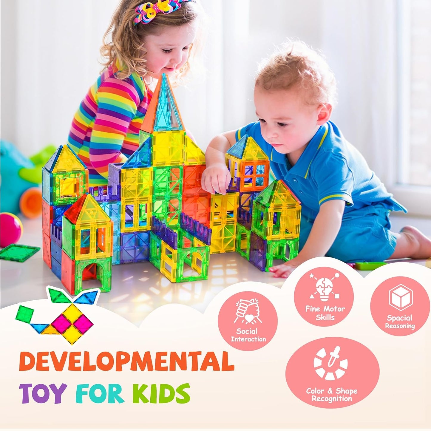 Hot cossy 120Pcs Magnetic Tiles Magnetic 3D Building Blocks Set Educational Construction Toys for 3 4 5 6 7 8 Year Old Boy and Girl with Stronger Magnets, Educational Toys, Recreational, Conventional