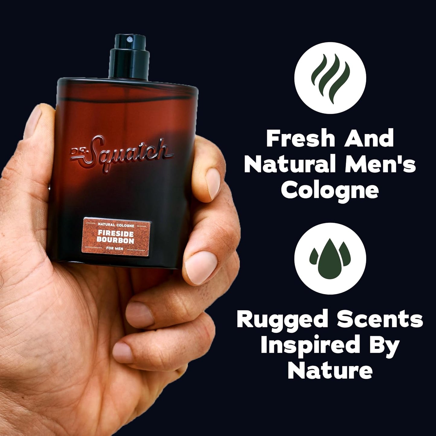 Hot Dr. Squatch Natural Cologne for Men - Scent-Lock Technology and Sustainably-Sourced Ingredients - Fireside Bourbon Cologne (1.7 fl oz)